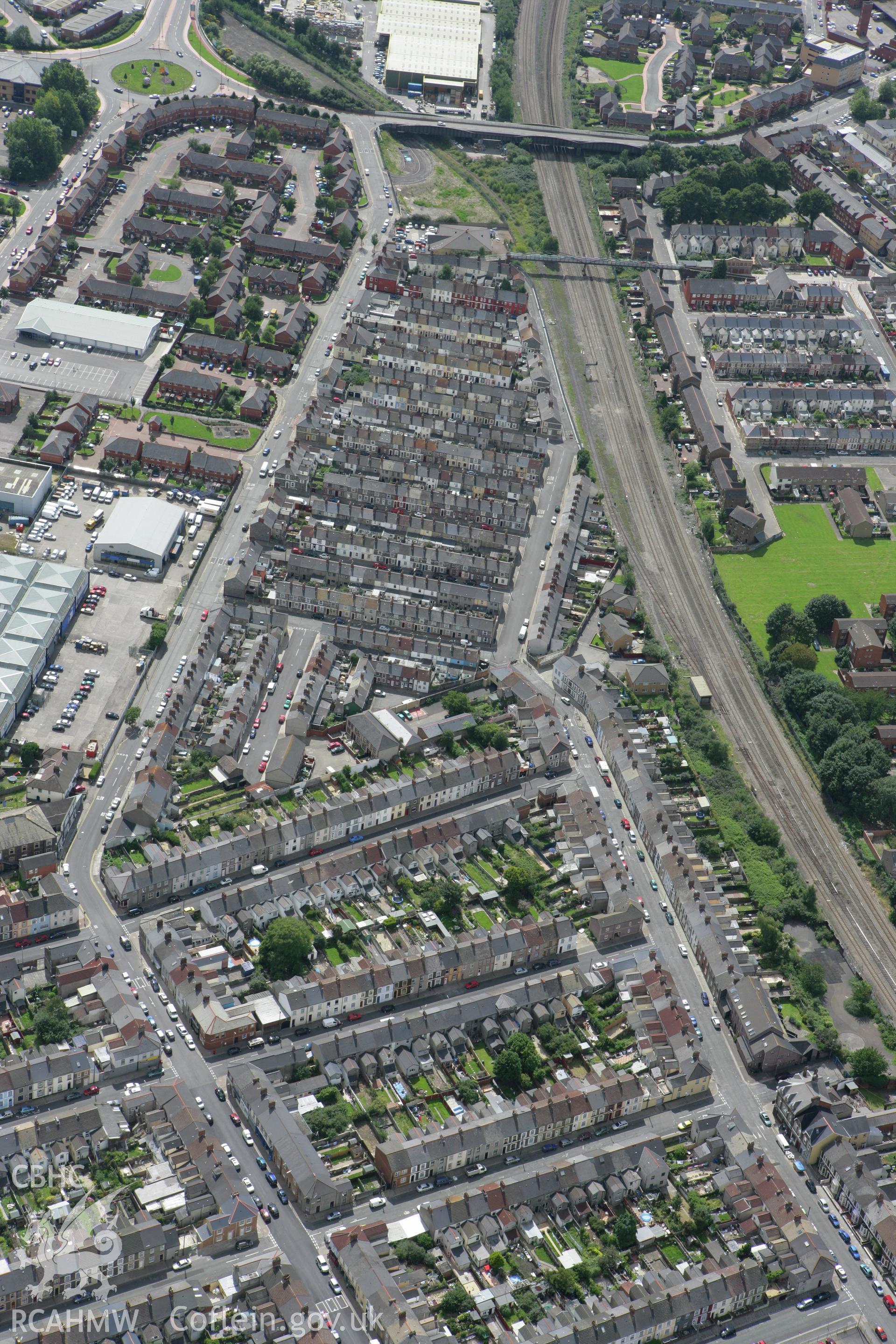 RCAHMW colour oblique aerial photograph showing housing patterns of Splott. Taken on 30 July 2007 by Toby Driver