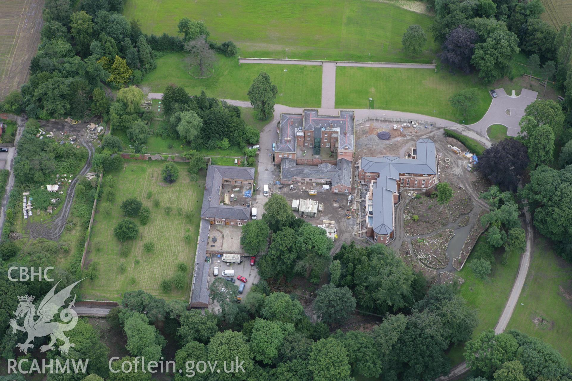 RCAHMW colour oblique aerial photograph of Trevalyn House, Rossett. Taken on 24 July 2007 by Toby Driver