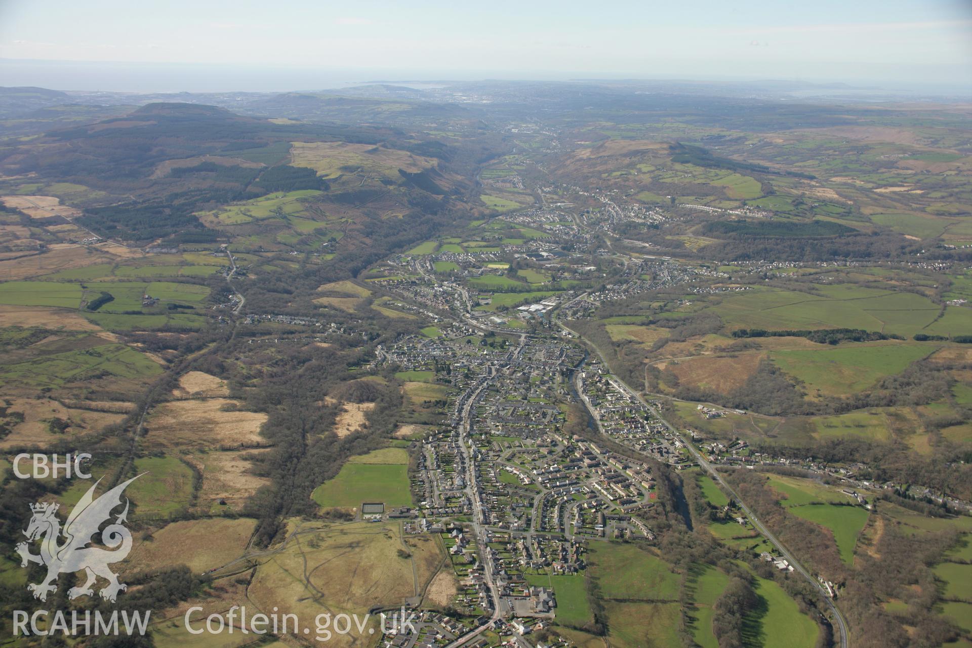 RCAHMW colour oblique aerial photograph of Ystradgynlais in landscape view from the north - east. Taken on 21 March 2007 by Toby Driver
