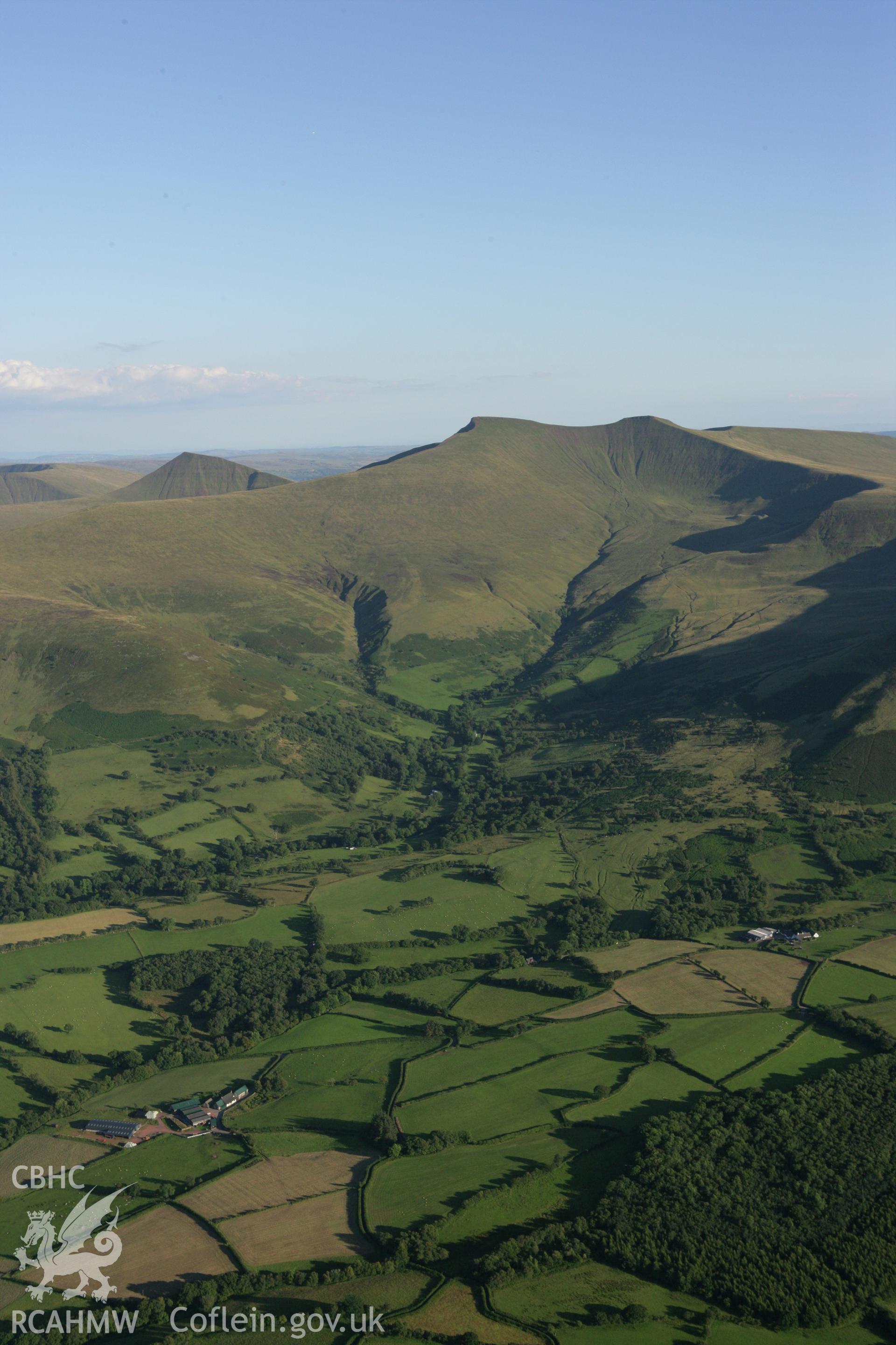 RCAHMW colour oblique aerial photograph of Corn Du and Pen y Fan, Brecon Beacons. Taken on 08 August 2007 by Toby Driver