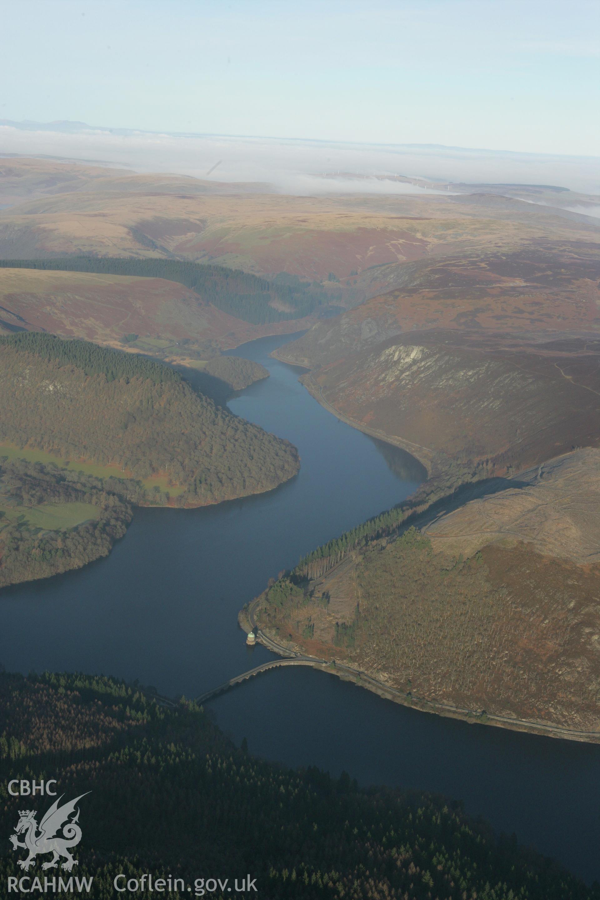 RCAHMW colour oblique photograph of Garreg-Ddu reservoir. Taken by Toby Driver on 20/12/2007.