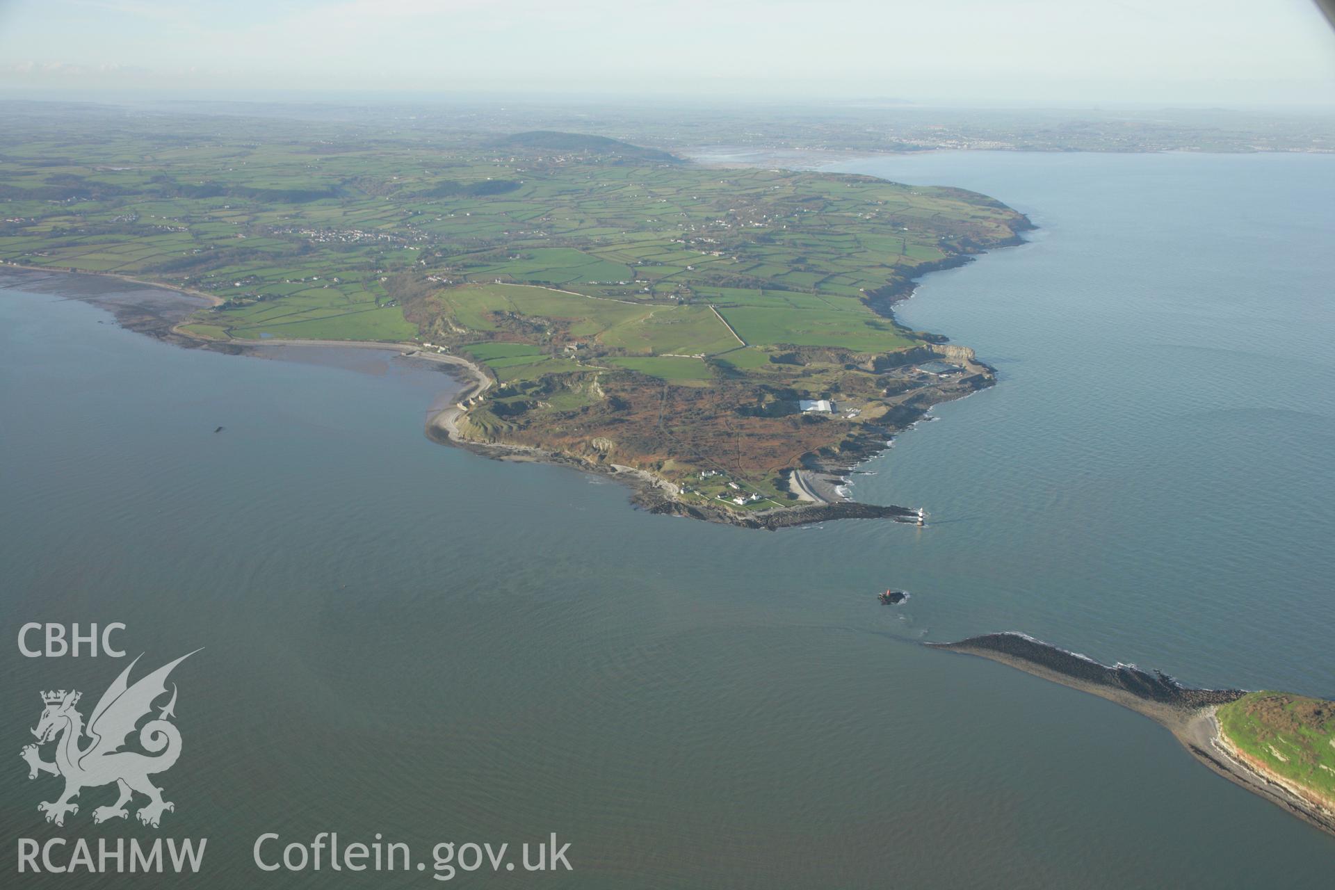 RCAHMW colour oblique aerial photograph of Trwyn-Du Lighthouse and surrounding landscape. Taken on 25 January 2007 by Toby Driver