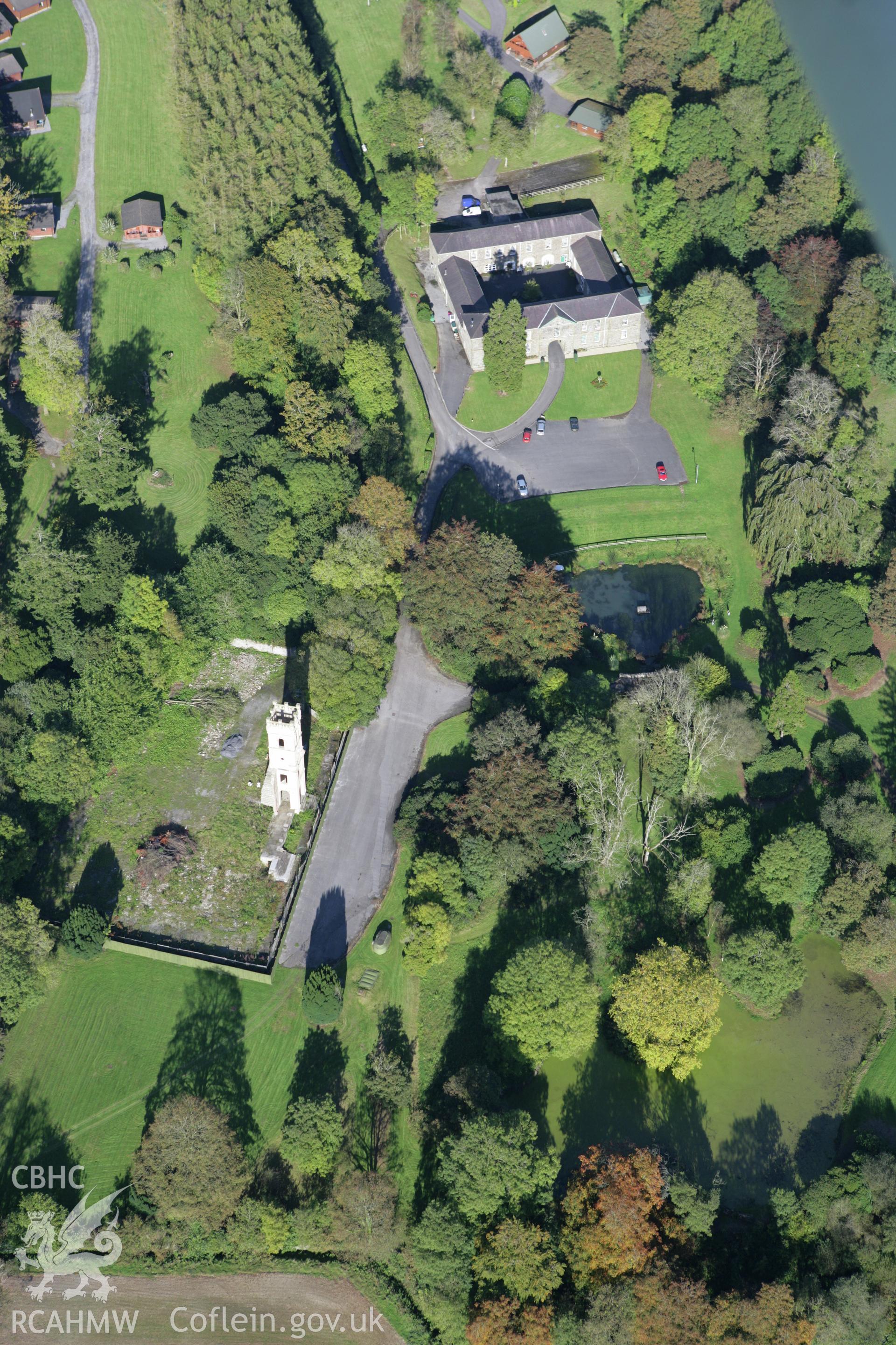 RCAHMW colour oblique photograph of Pantglas Hall (remains of) and gardens. Taken by Toby Driver on 04/10/2007.