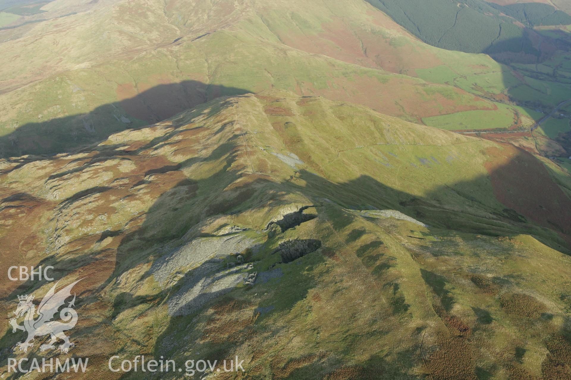 RCAHMW colour oblique photograph of Cloddfa Gwanas slate quarry. Taken by Toby Driver on 11/12/2007.