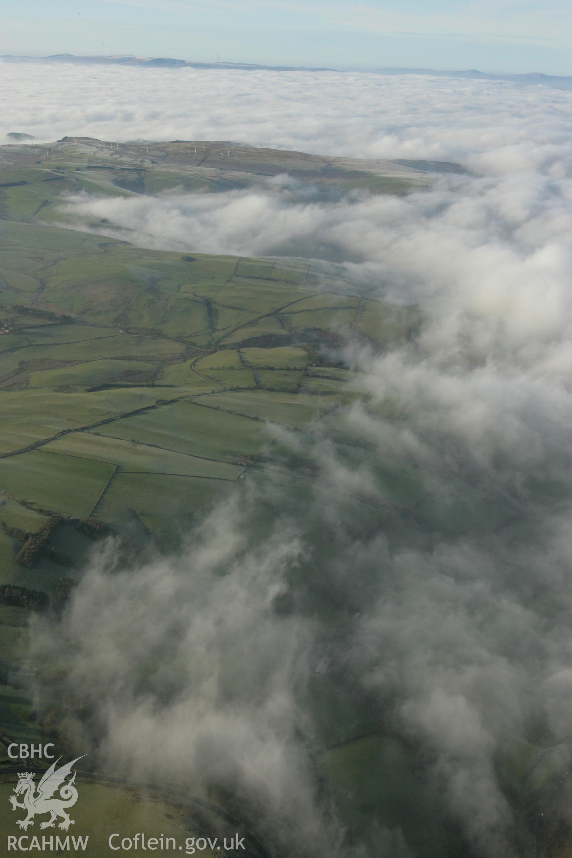 RCAHMW colour oblique photograph of Llandinam wind farm, view looking west. Taken by Toby Driver on 20/12/2007.