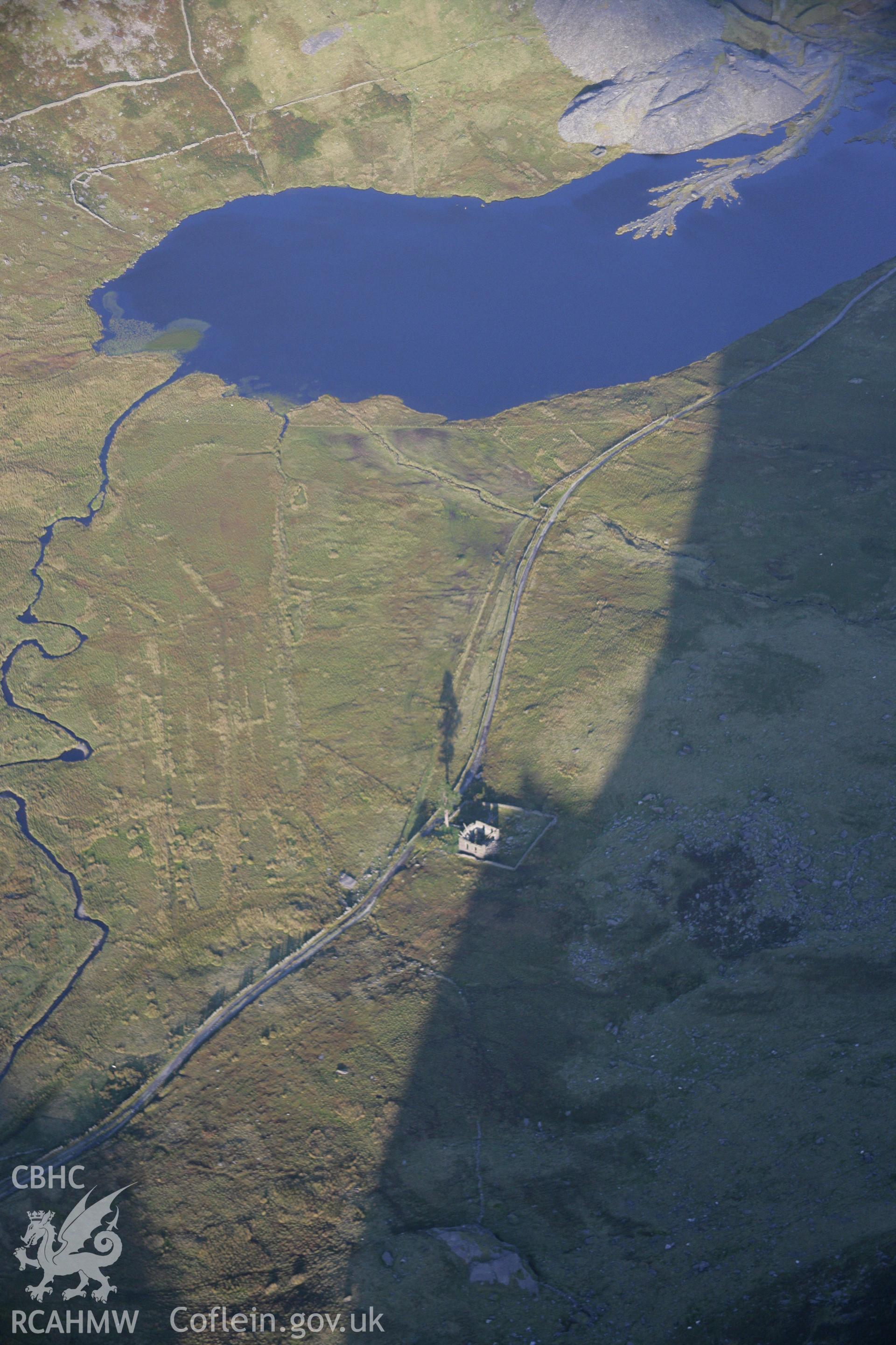 RCAHMW colour oblique aerial photograph of Cwmorthin Calvinistic Methodist Sunday School (Rhosydd), Cwmorthin, Ffestiniog. Taken on 06 September 2007 by Toby Driver