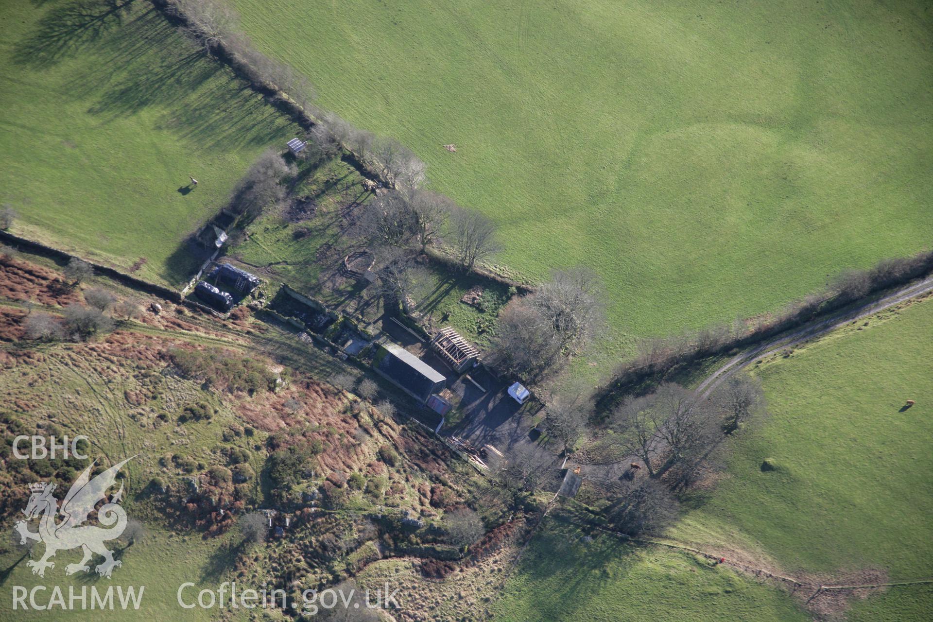 RCAHMW colour oblique photograph of Tyddyn Bryn Mawr, medieval farm and location for TV documentary. Taken by Toby Driver on 11/12/2007.