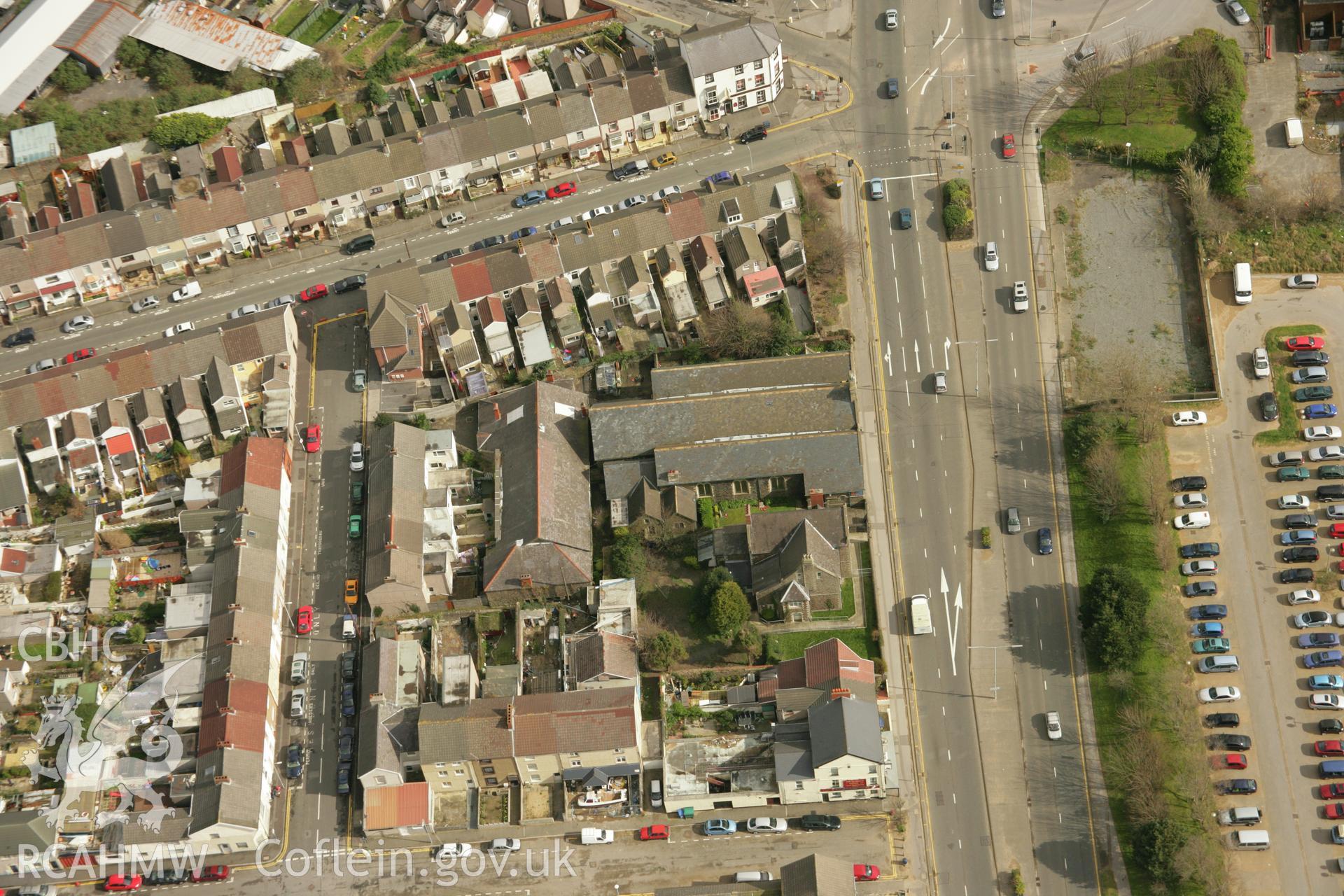 RCAHMW colour oblique aerial photograph of Christchurch (Garrison Church of Swansea), Oystermouth Road. Taken on 16 March 2007 by Toby Driver