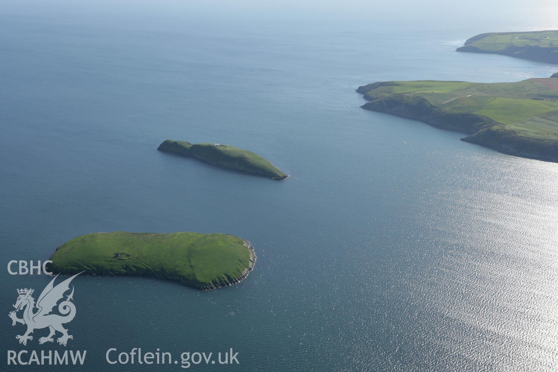 RCAHMW colour oblique aerial photograph of St Tudwals Island East and West, viewed from the north. Taken on 06 September 2007 by Toby Driver