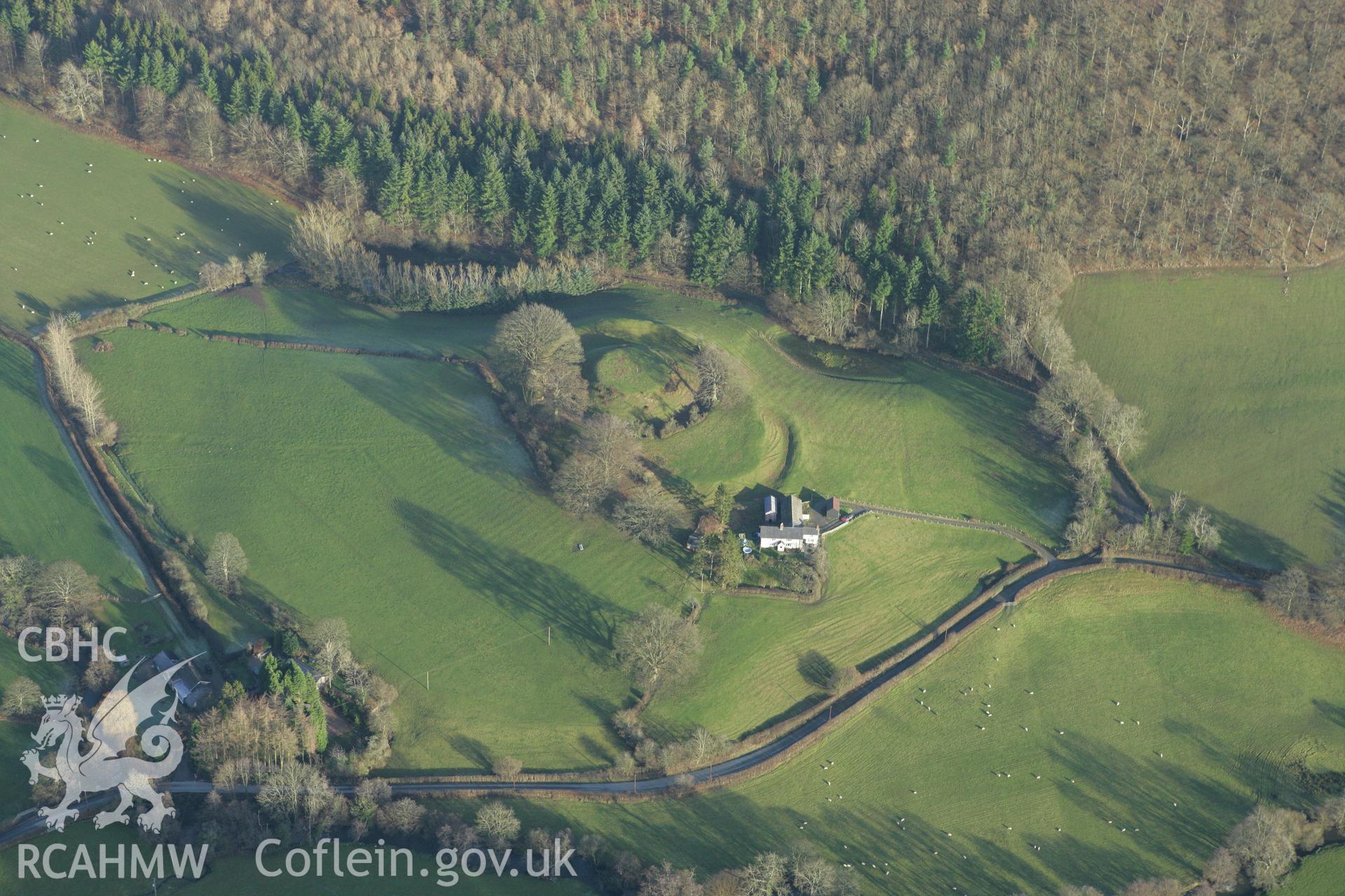 RCAHMW colour oblique photograph of Sycarth Castle, motte and bailey. Taken by Toby Driver on 11/12/2007.