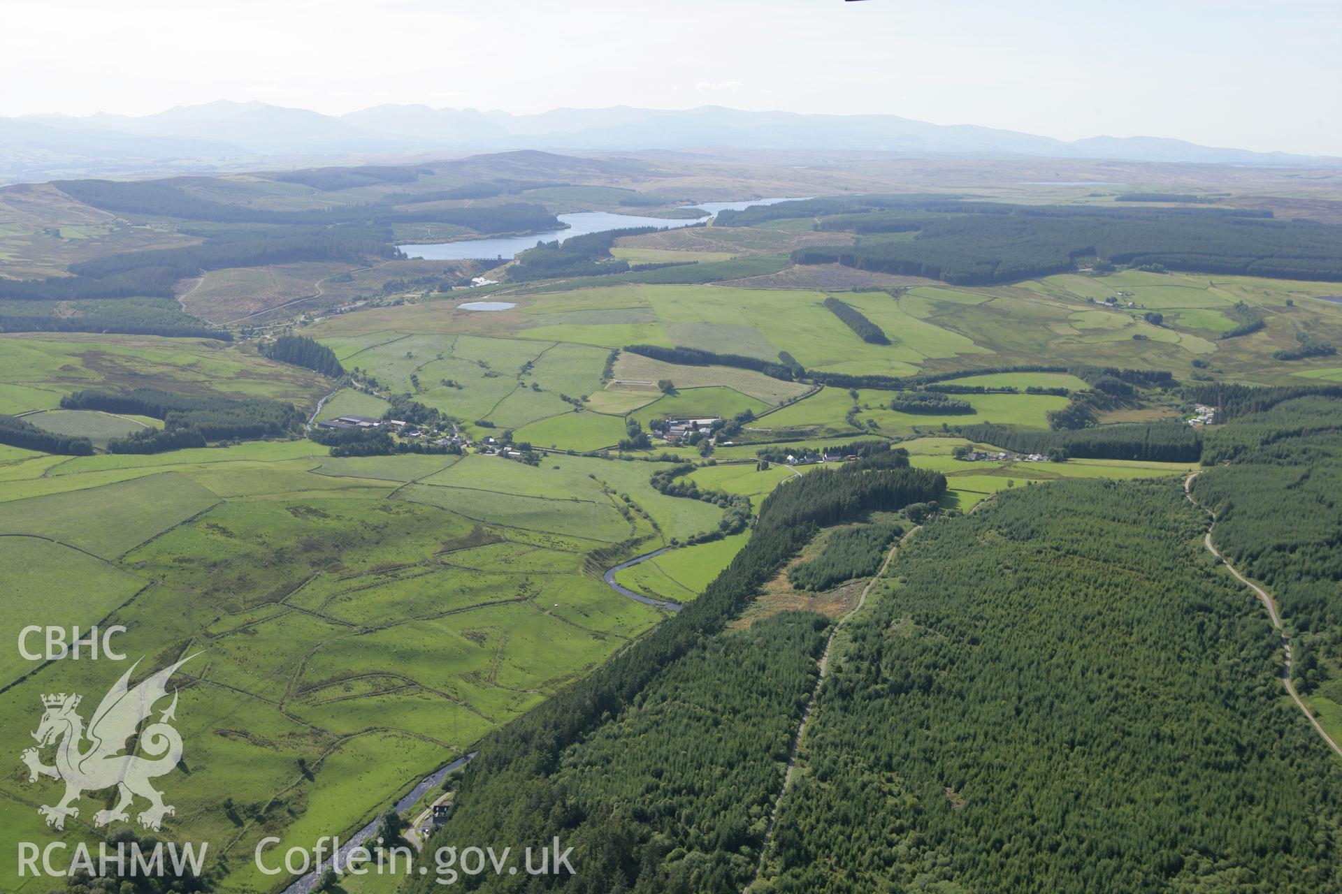 RCAHMW colour oblique aerial photograph of Alwen Water Scheme, Cerrigydrudion from the south-east. Taken on 31 July 2007 by Toby Driver