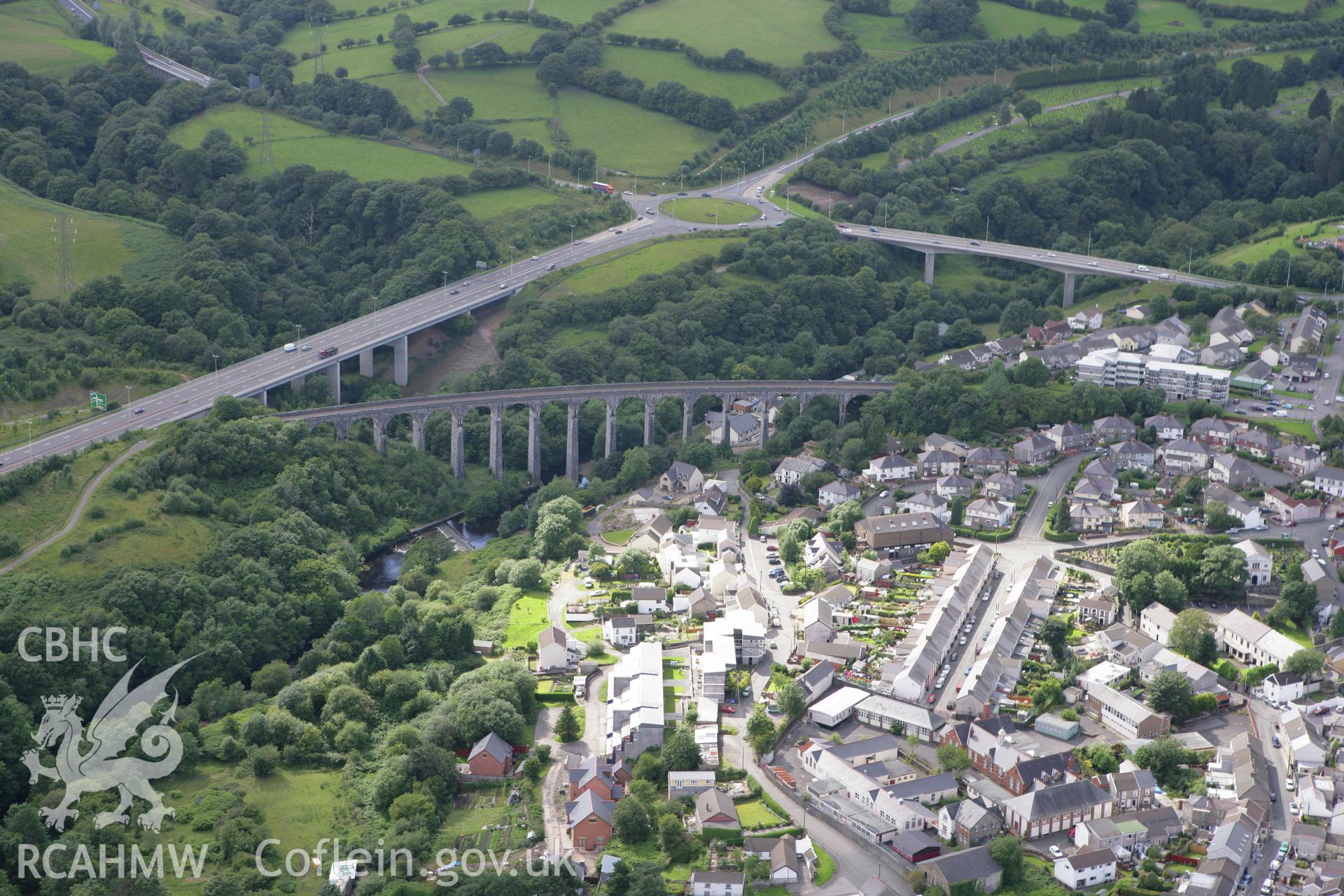 RCAHMW colour oblique aerial photograph of Cefn-Coed-y-Cymmer Viaduct, Merthyr Tydfil. Taken on 30 July 2007 by Toby Driver