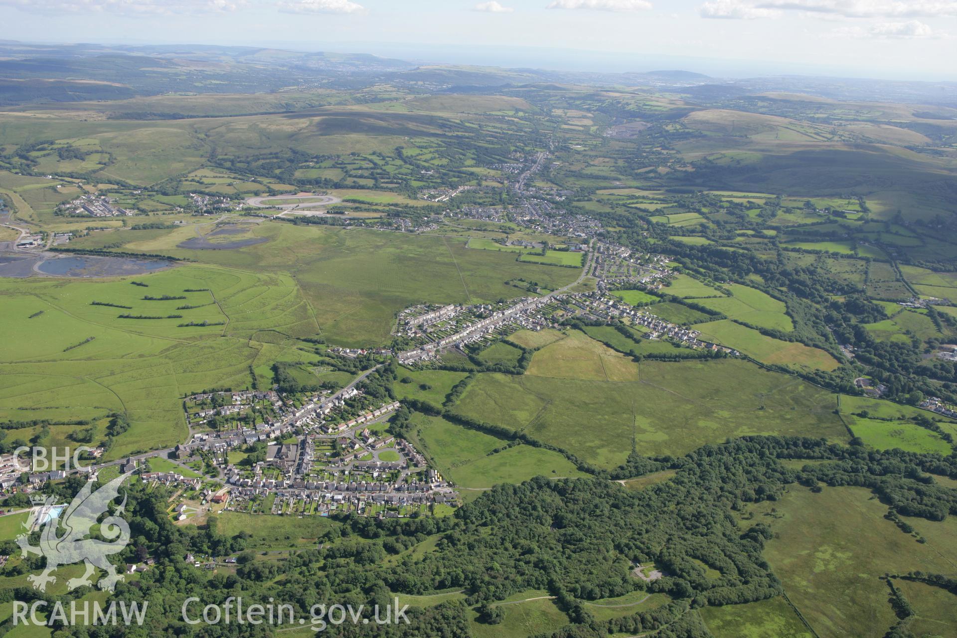 RCAHMW colour oblique aerial photograph of Ebenezer Independent Chapel, Park Street, Banwen, Lower Brynamman landscape. Taken on 30 July 2007 by Toby Driver