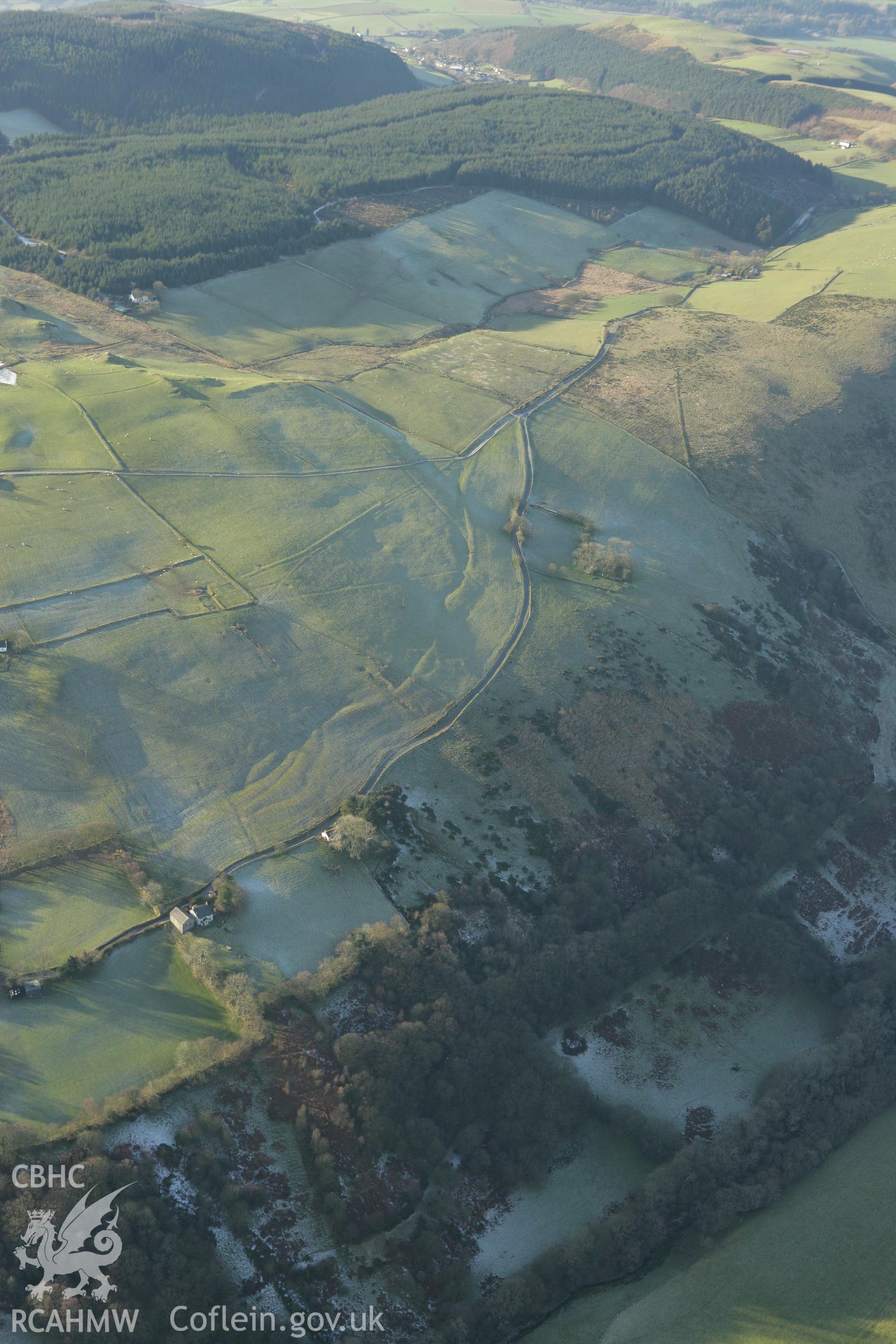 RCAHMW colour oblique photograph of Rhiwfelen Welsh calvanistic methodist, showing braided trackways to the west. Taken by Toby Driver on 20/12/2007.