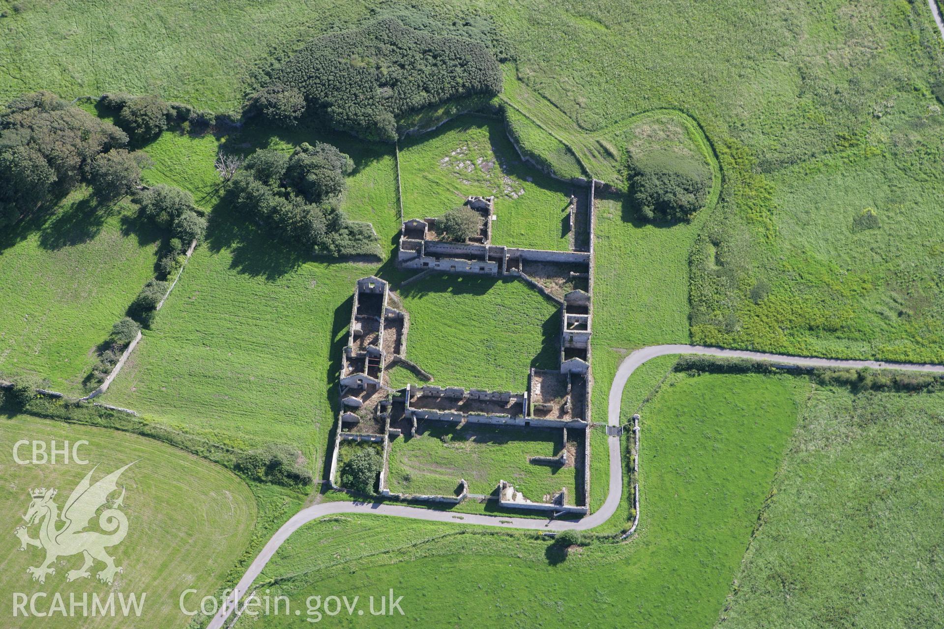 RCAHMW colour oblique aerial photograph of Brownslade Home Farm Complex. Taken on 30 July 2007 by Toby Driver