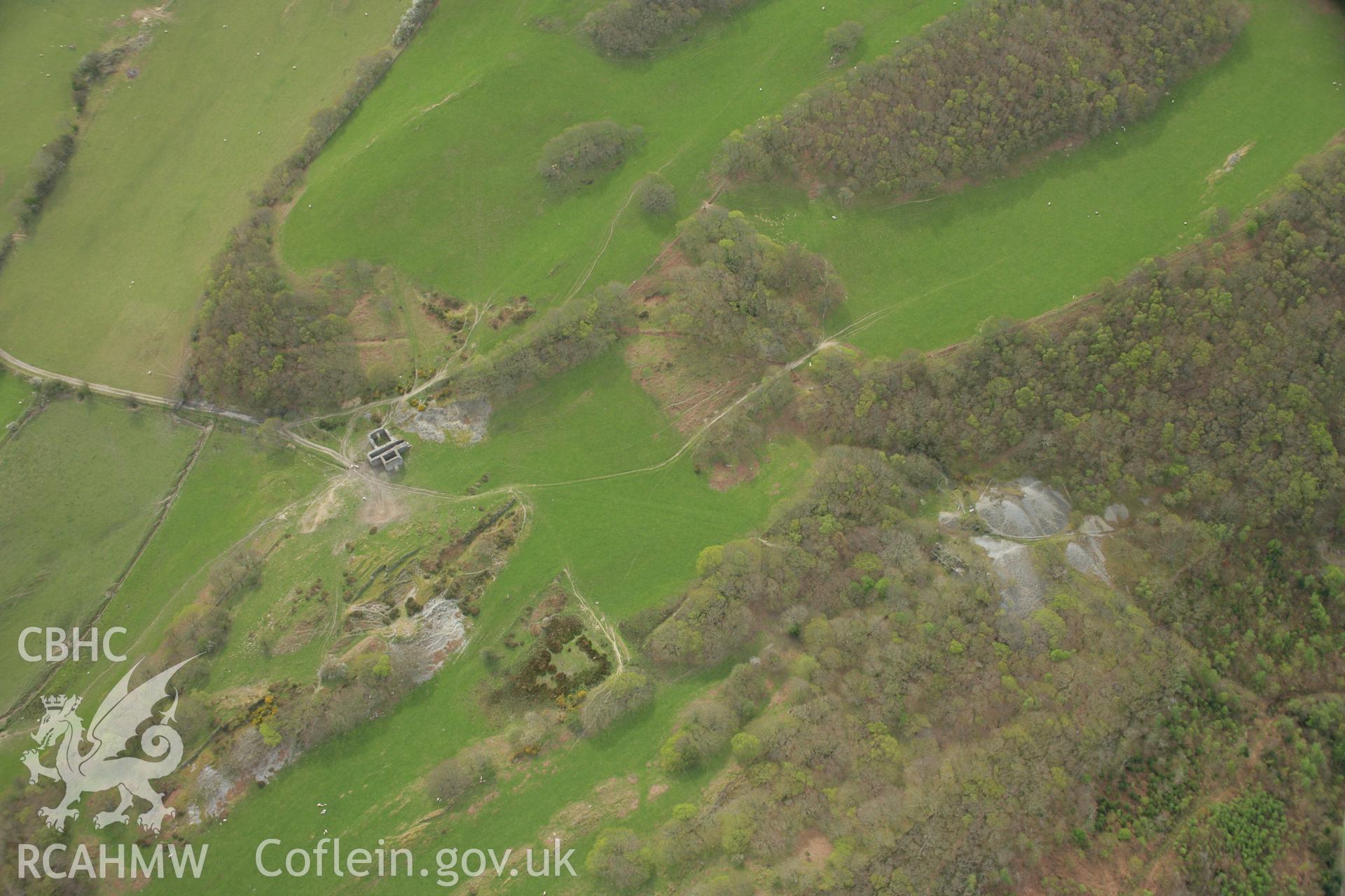 RCAHMW colour oblique aerial photograph of Bryn-Yr-Arian Lead Mine, southeast  of Tre'r-Ddol. Taken on 17 April 2007 by Toby Driver