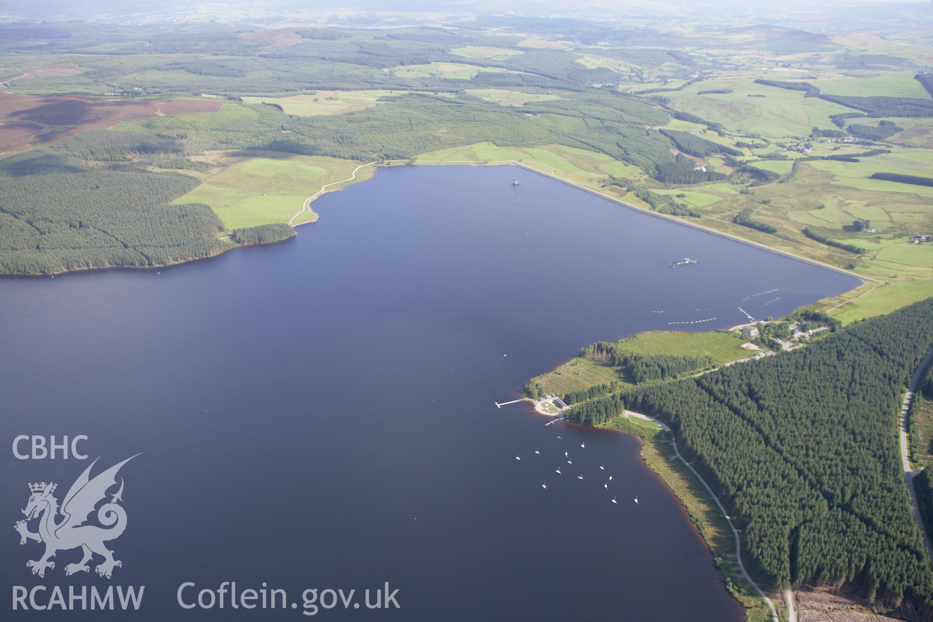 RCAHMW colour oblique aerial photograph showing landscape of Llyn Brenig. Taken on 31 July 2007 by Toby Driver
