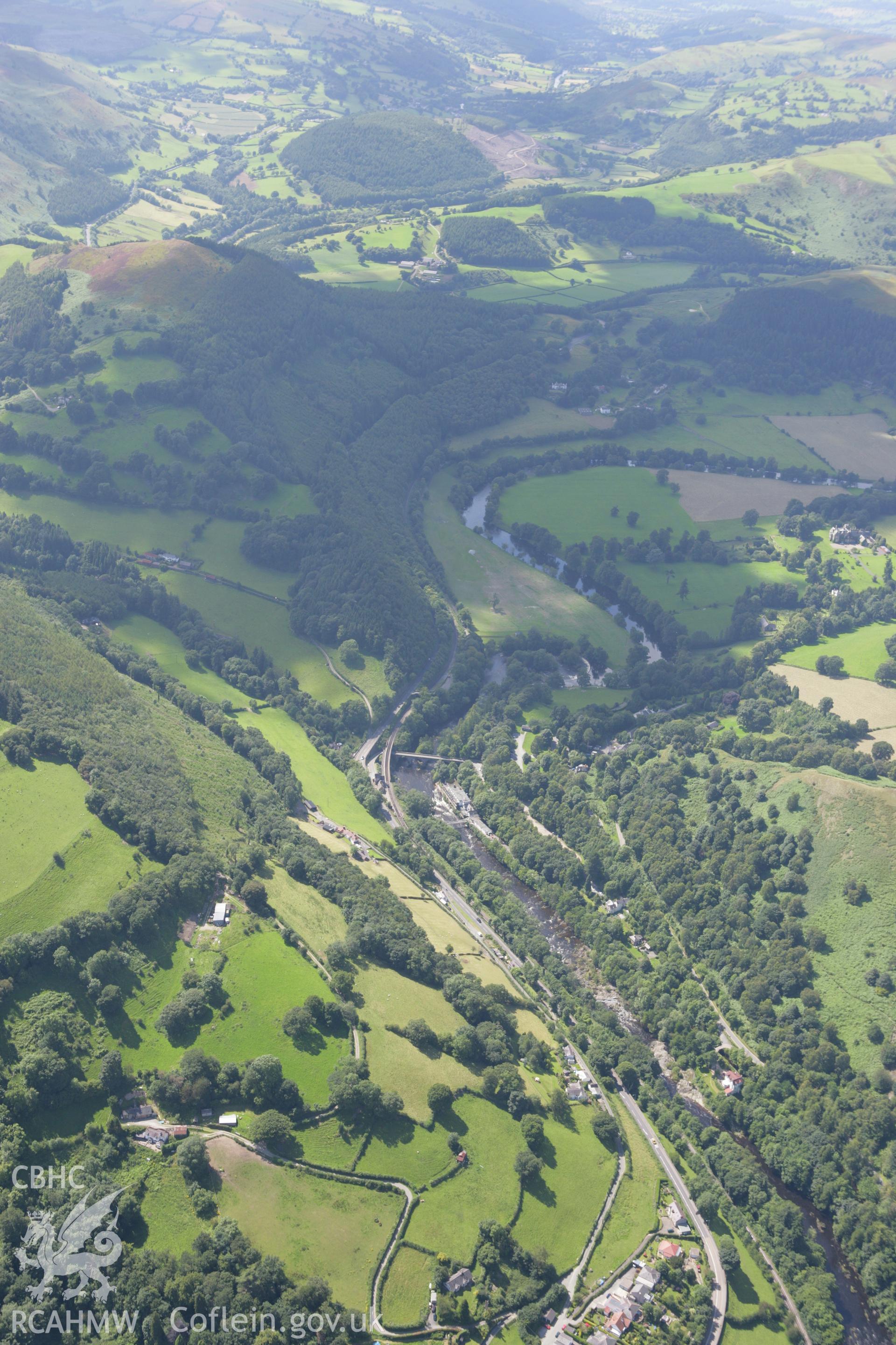 RCAHMW colour oblique aerial photograph of King's Bridge, Llantysilio, Berwyn. Taken on 31 July 2007 by Toby Driver