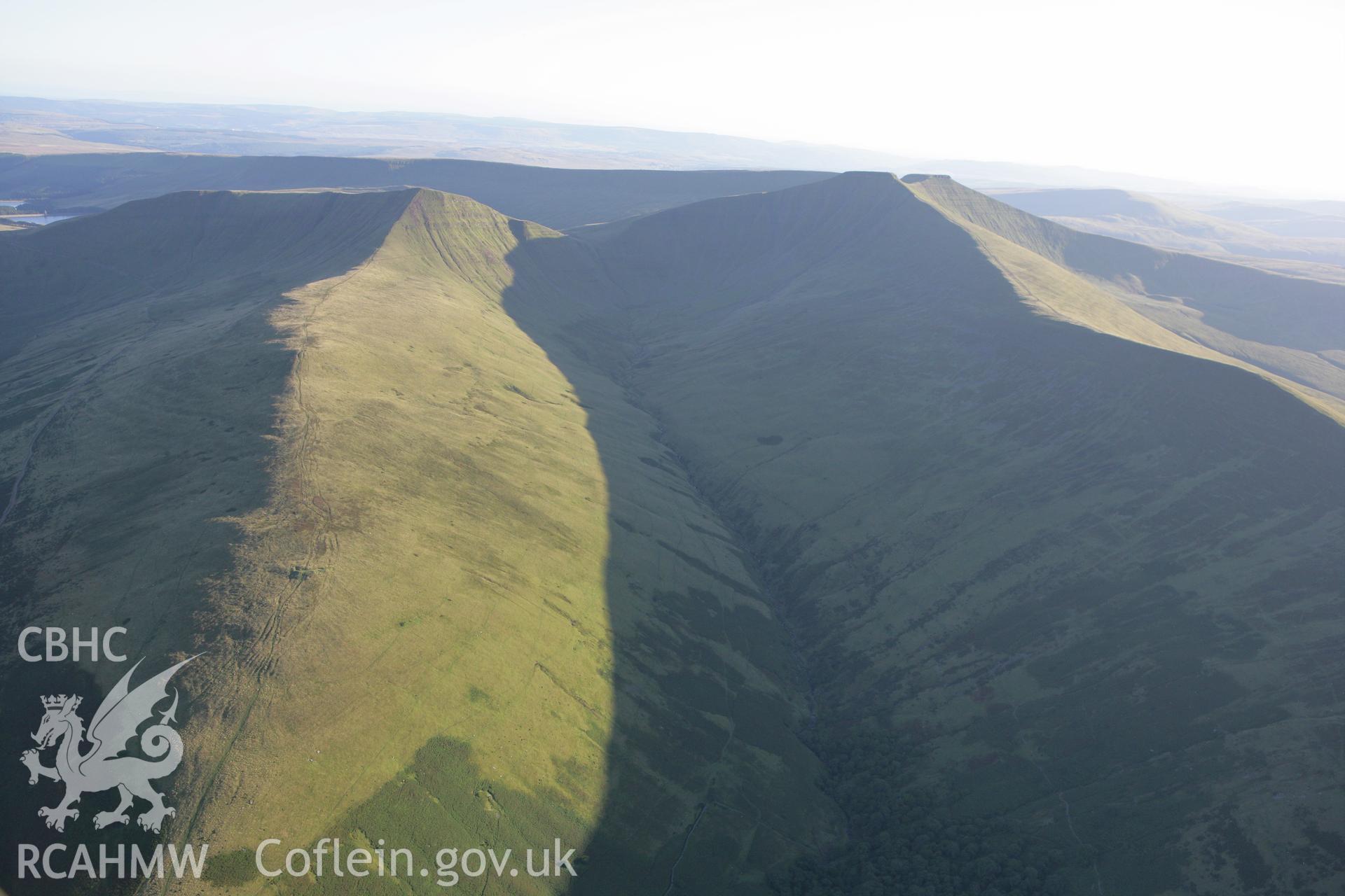 RCAHMW colour oblique aerial photograph of Corn Du and Pen y Fan, Brecon Beacons. Taken on 08 August 2007 by Toby Driver
