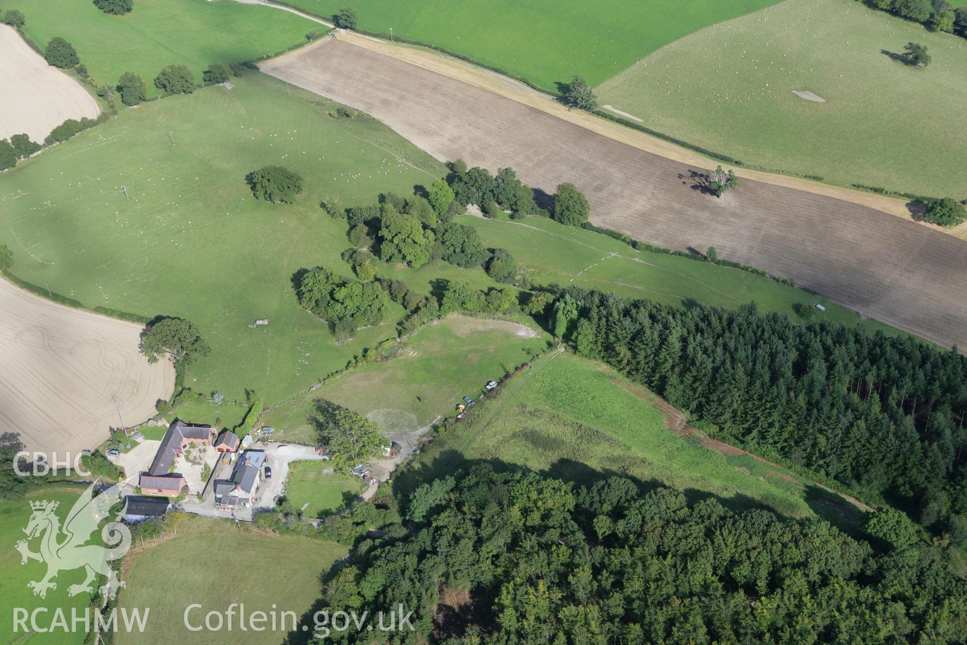 RCAHMW colour oblique aerial photograph of Crowther's Camp Enclosure. Taken on 06 September 2007 by Toby Driver