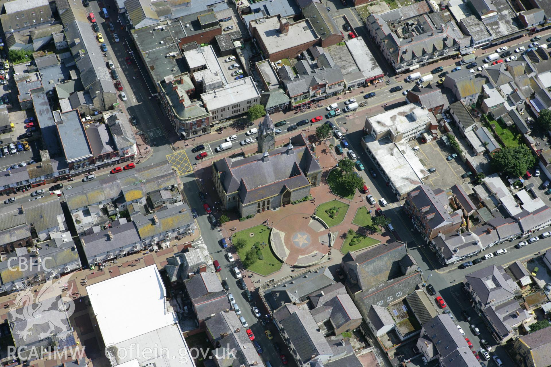 RCAHMW colour oblique aerial photograph of Rhyl Town Hall. Taken on 31 July 2007 by Toby Driver