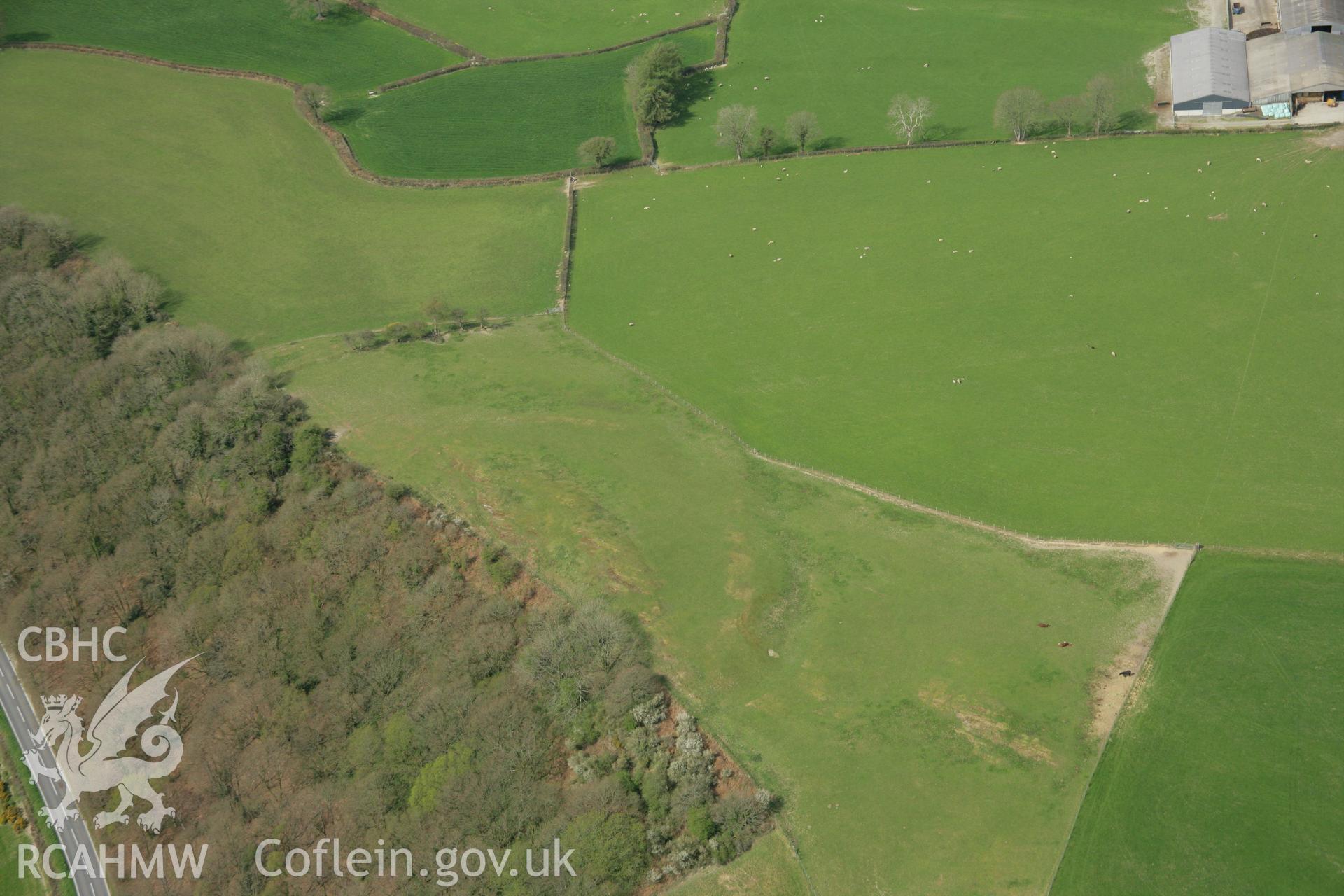 RCAHMW colour oblique aerial photograph of Coed-Parc Gaer, Llangybi. Taken on 17 April 2007 by Toby Driver
