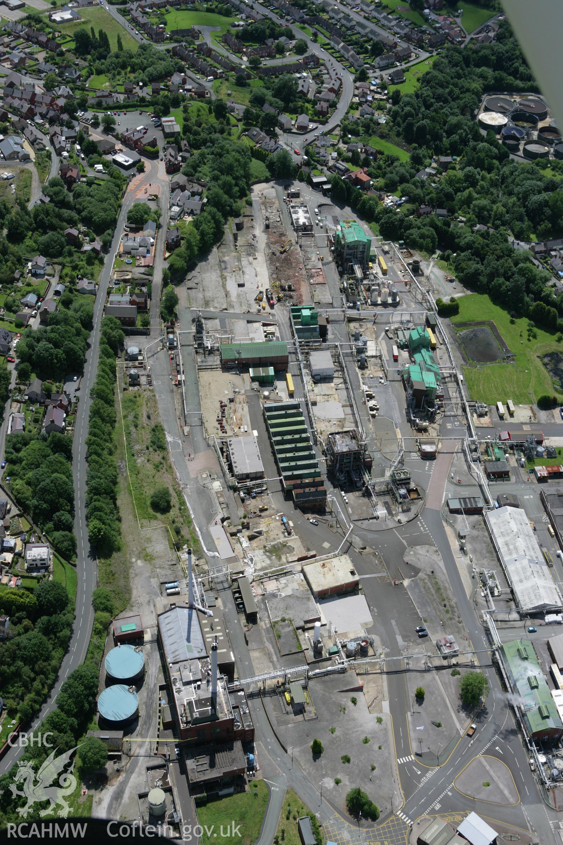 RCAHMW colour oblique aerial photograph of Acrefair Chemical Works, Trefor. Taken on 24 July 2007 by Toby Driver