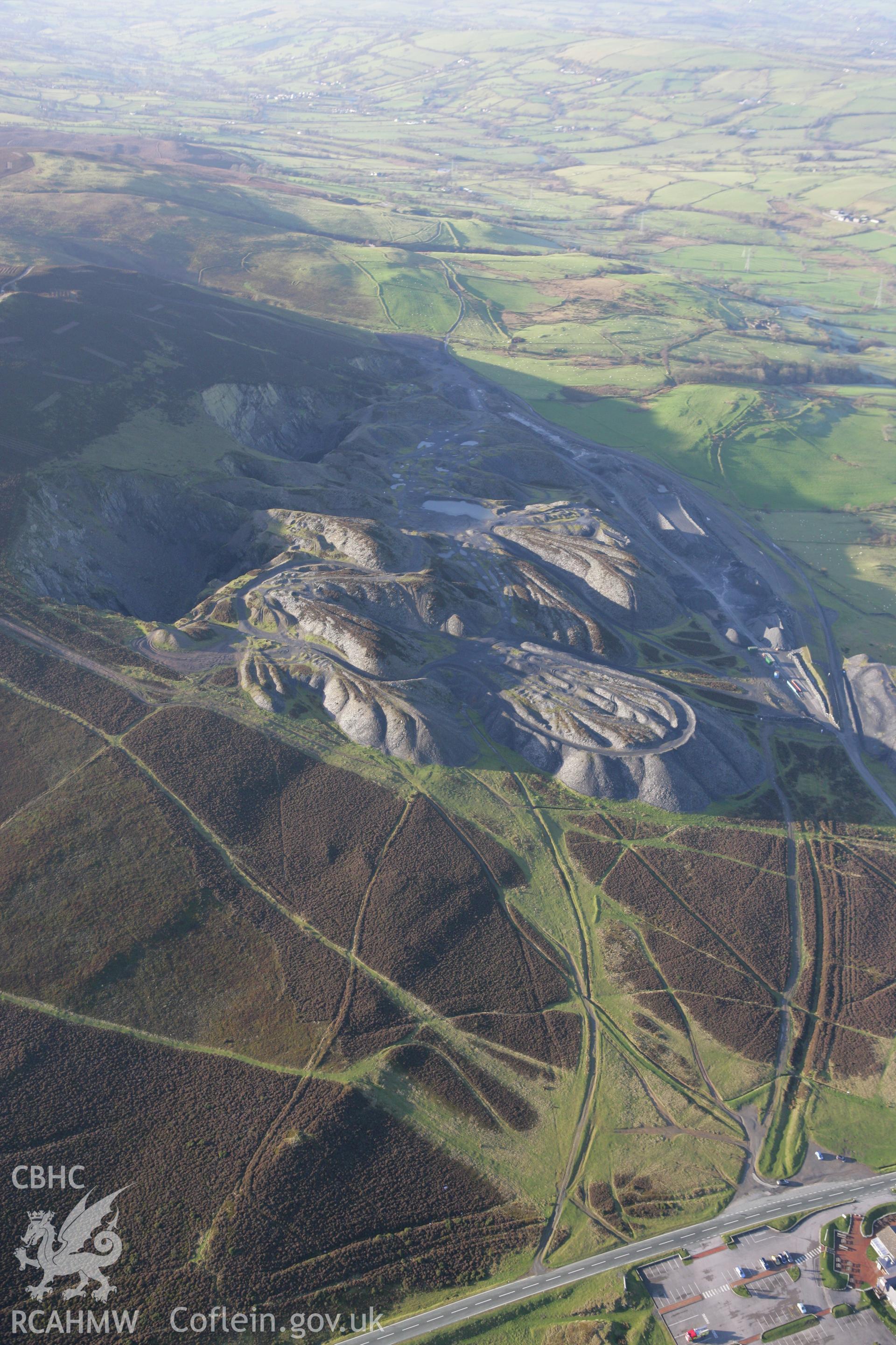 RCAHMW colour oblique photograph of Moel-y-Faen quarries. Taken by Toby Driver on 11/12/2007.