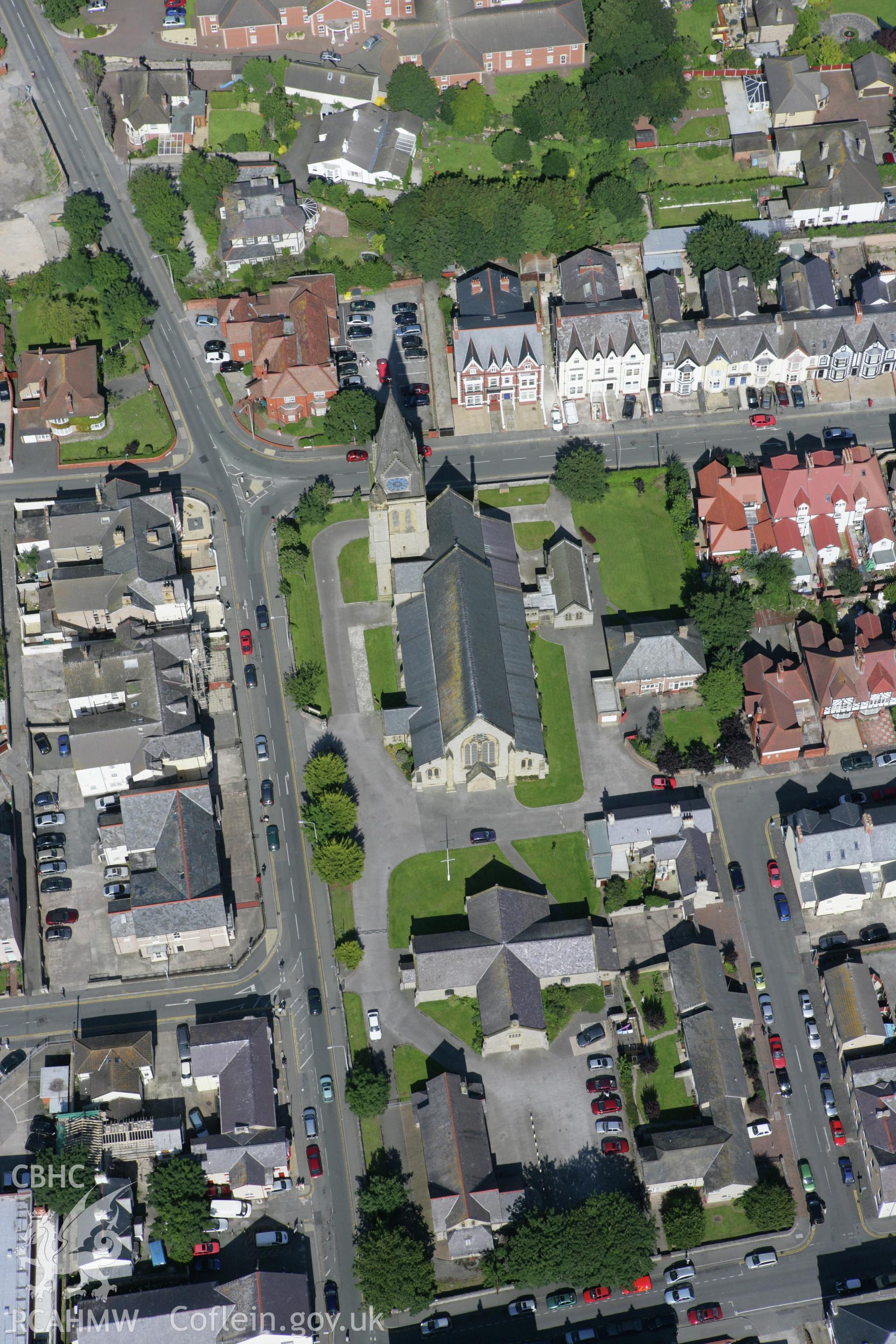 RCAHMW colour oblique aerial photograph of Parish Church of St Thomas, Rhyl. Taken on 31 July 2007 by Toby Driver