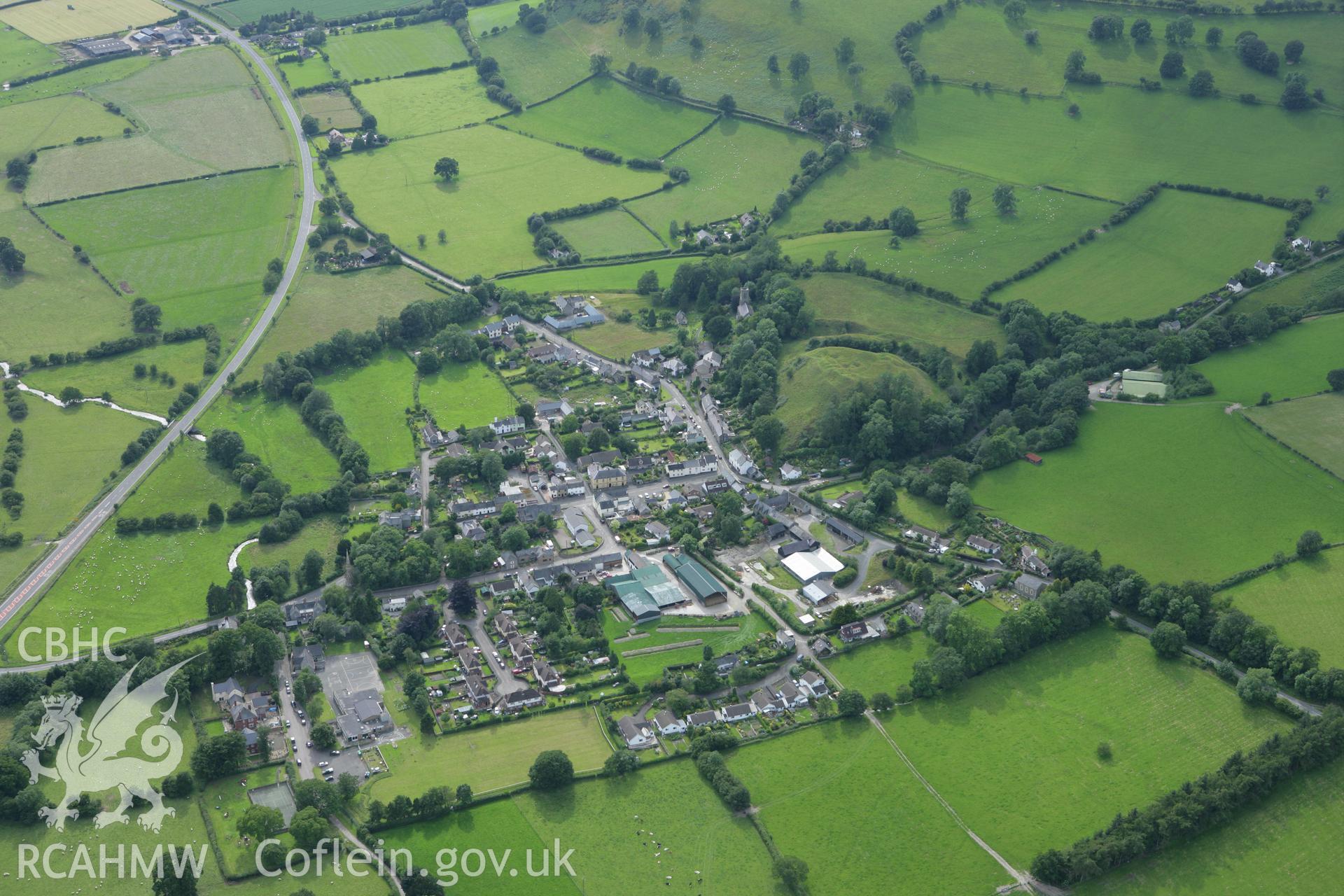 RCAHMW colour oblique aerial photograph of New Radnor Castle. Taken on 09 July 2007 by Toby Driver