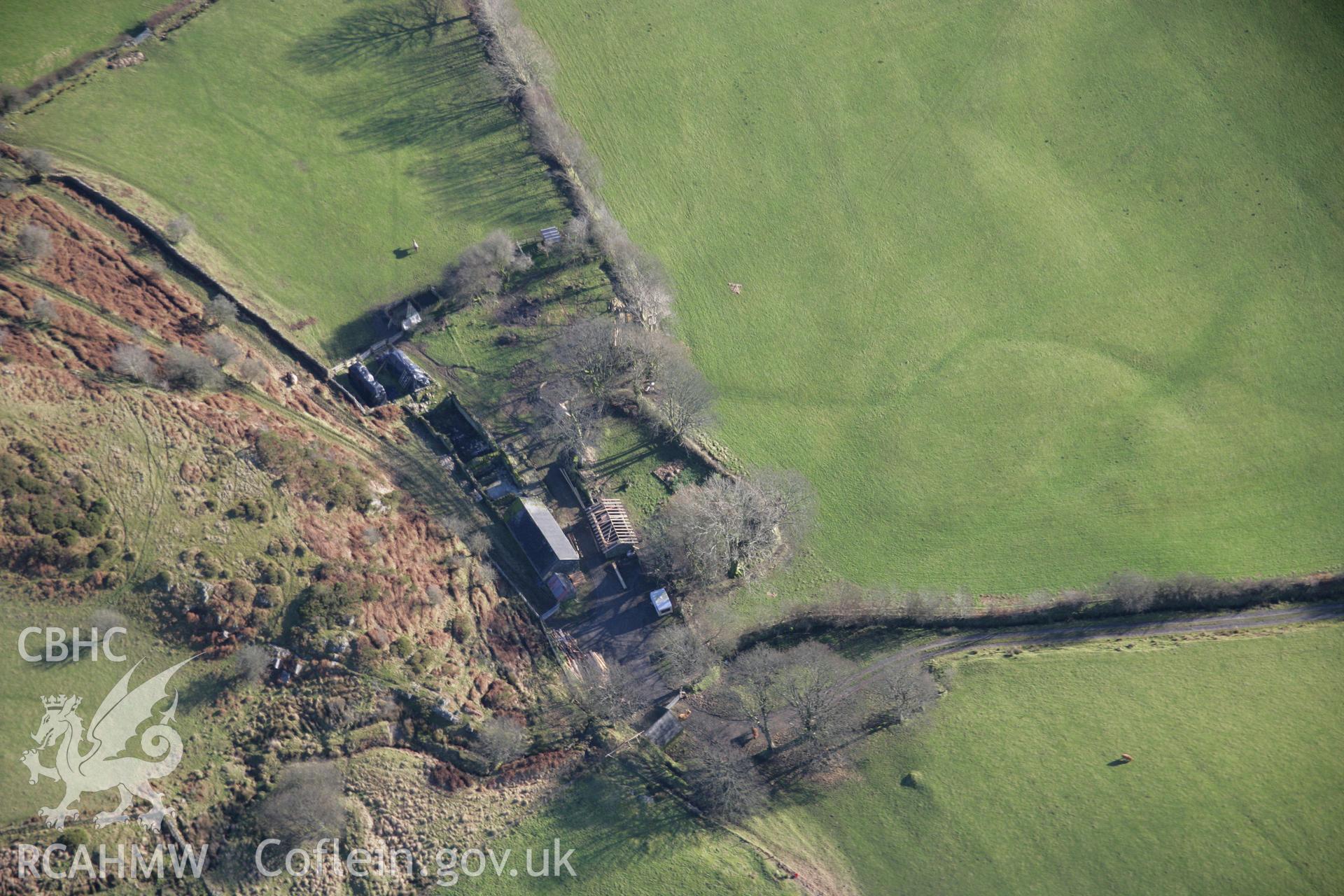 RCAHMW colour oblique photograph of Tyddyn Bryn Mawr, medieval farm and location for TV documentary. Taken by Toby Driver on 11/12/2007.