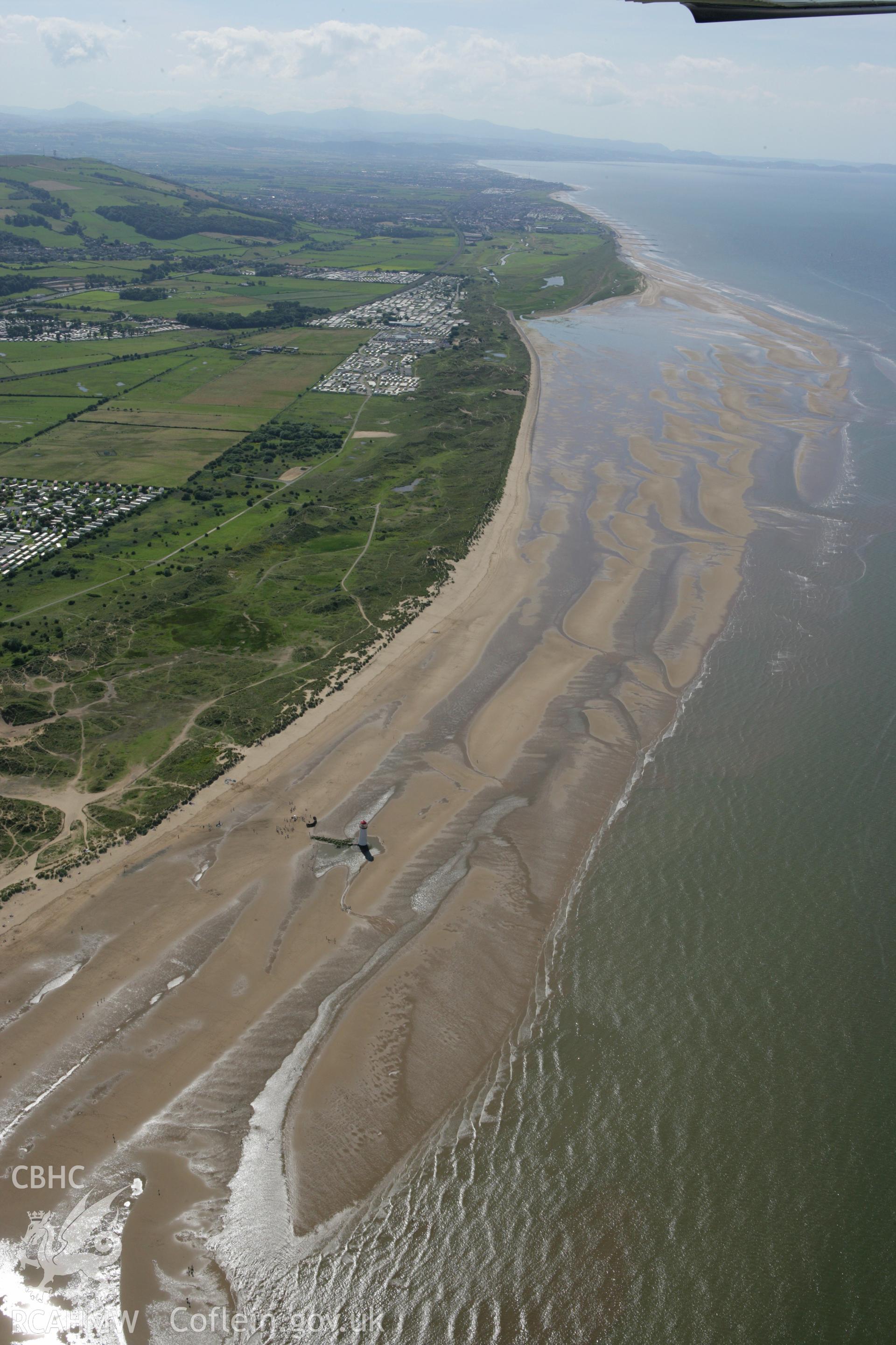 RCAHMW colour oblique aerial photograph of Point of Ayr Lighthouse. Taken on 31 July 2007 by Toby Driver