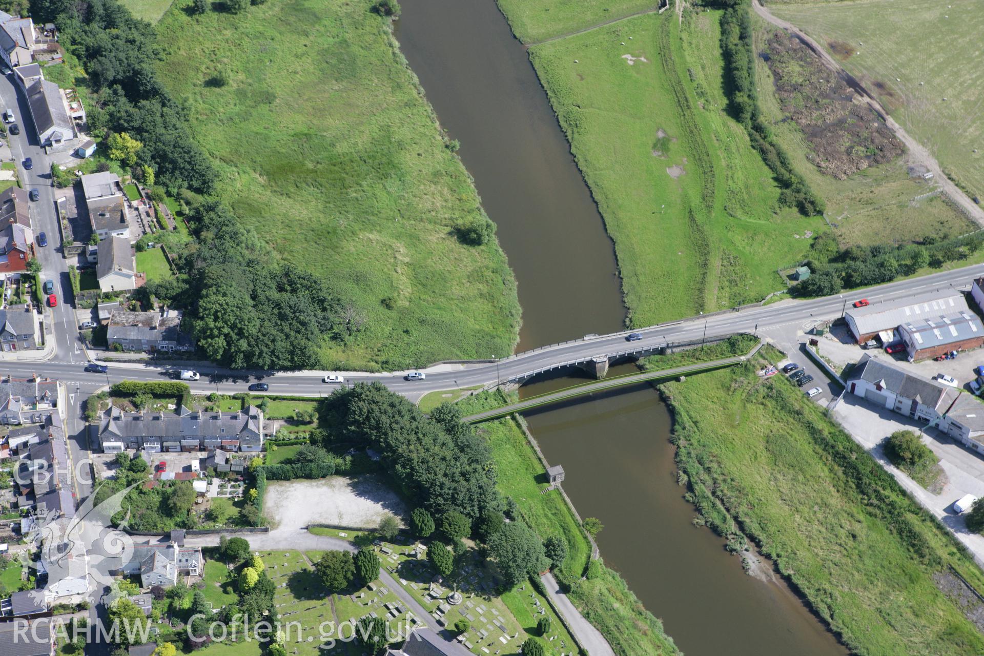 RCAHMW colour oblique aerial photograph of Rhuddlan Bridge. Taken on 31 July 2007 by Toby Driver