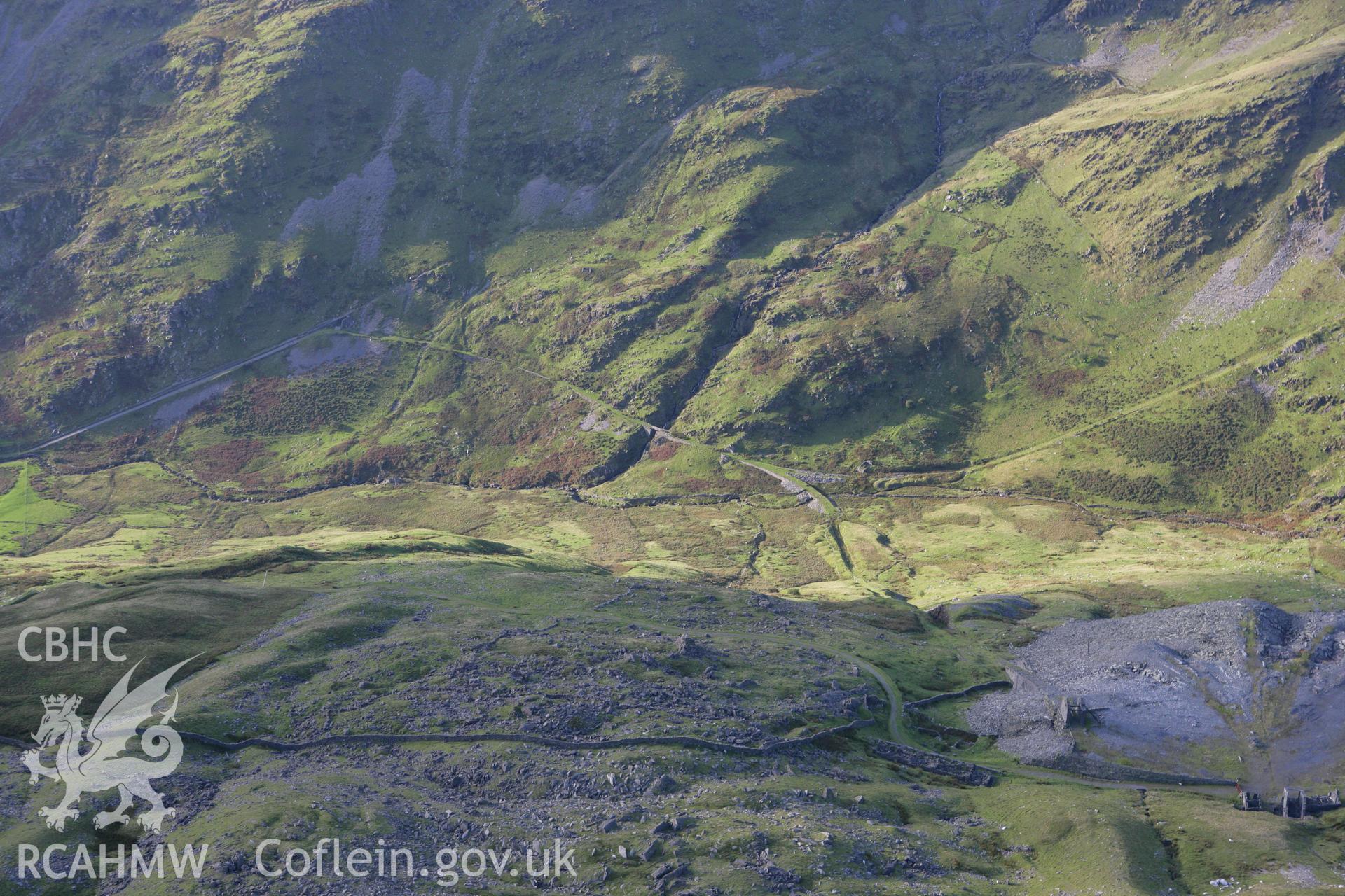RCAHMW colour oblique aerial photograph of Croesor Slate Quarry. Taken on 06 September 2007 by Toby Driver