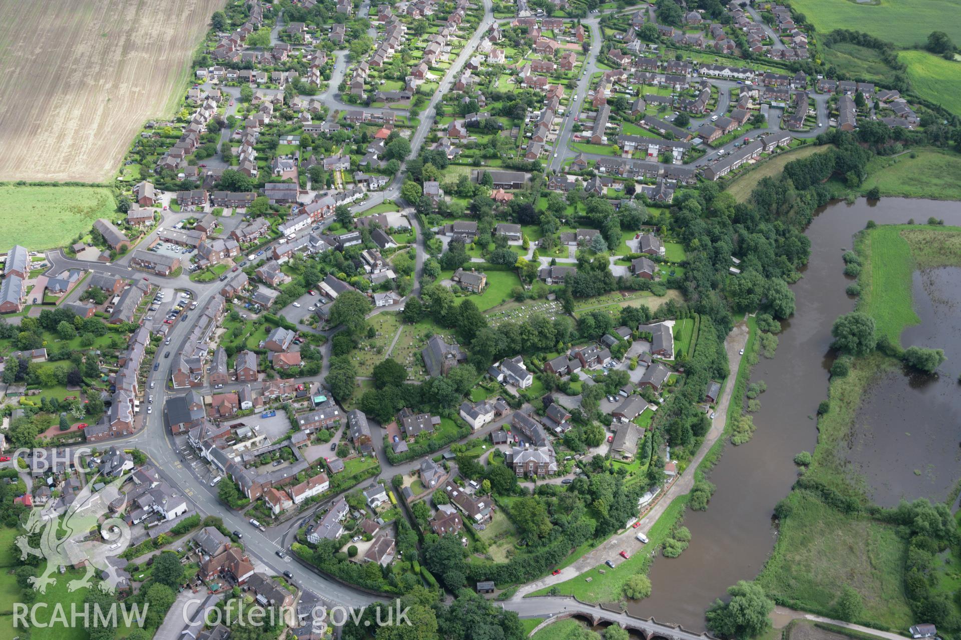 RCAHMW colour oblique aerial photograph of Farndon Parish Church, Farndon. Taken on 24 July 2007 by Toby Driver