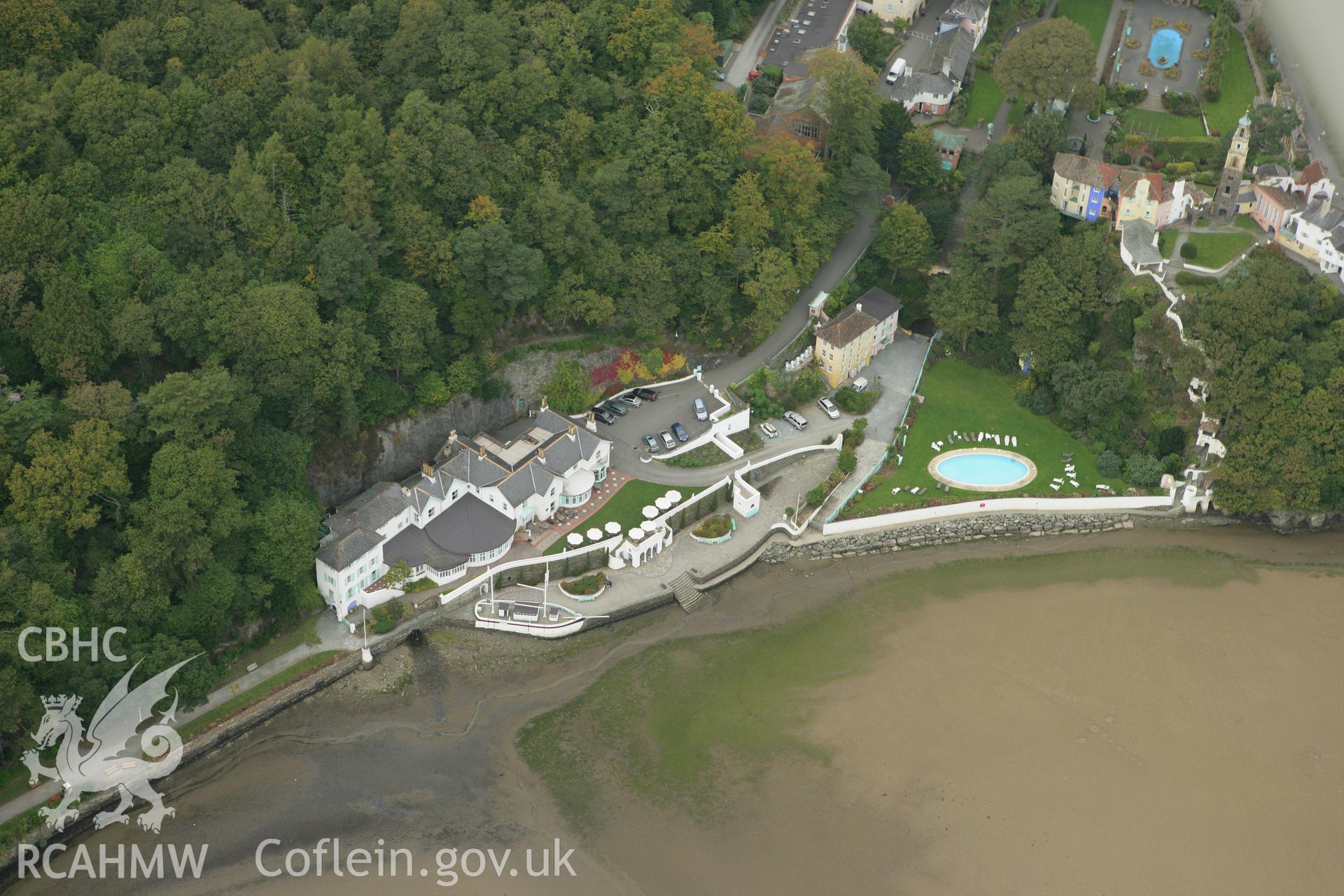 RCAHMW colour oblique photograph of Aber Ia mansion, now Portmeirion Hotel. Taken by Toby Driver on 08/10/2007.