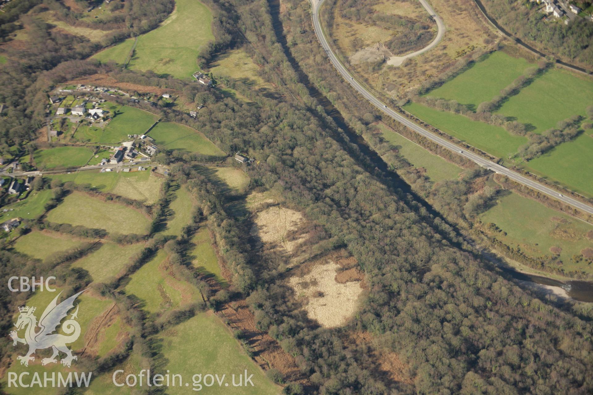 RCAHMW colour oblique aerial photograph of Ynyscedwyn Ironworks and Cwm-Nant-Llwyd Collieries Railway, Swansea Canal. Taken on 21 March 2007 by Toby Driver