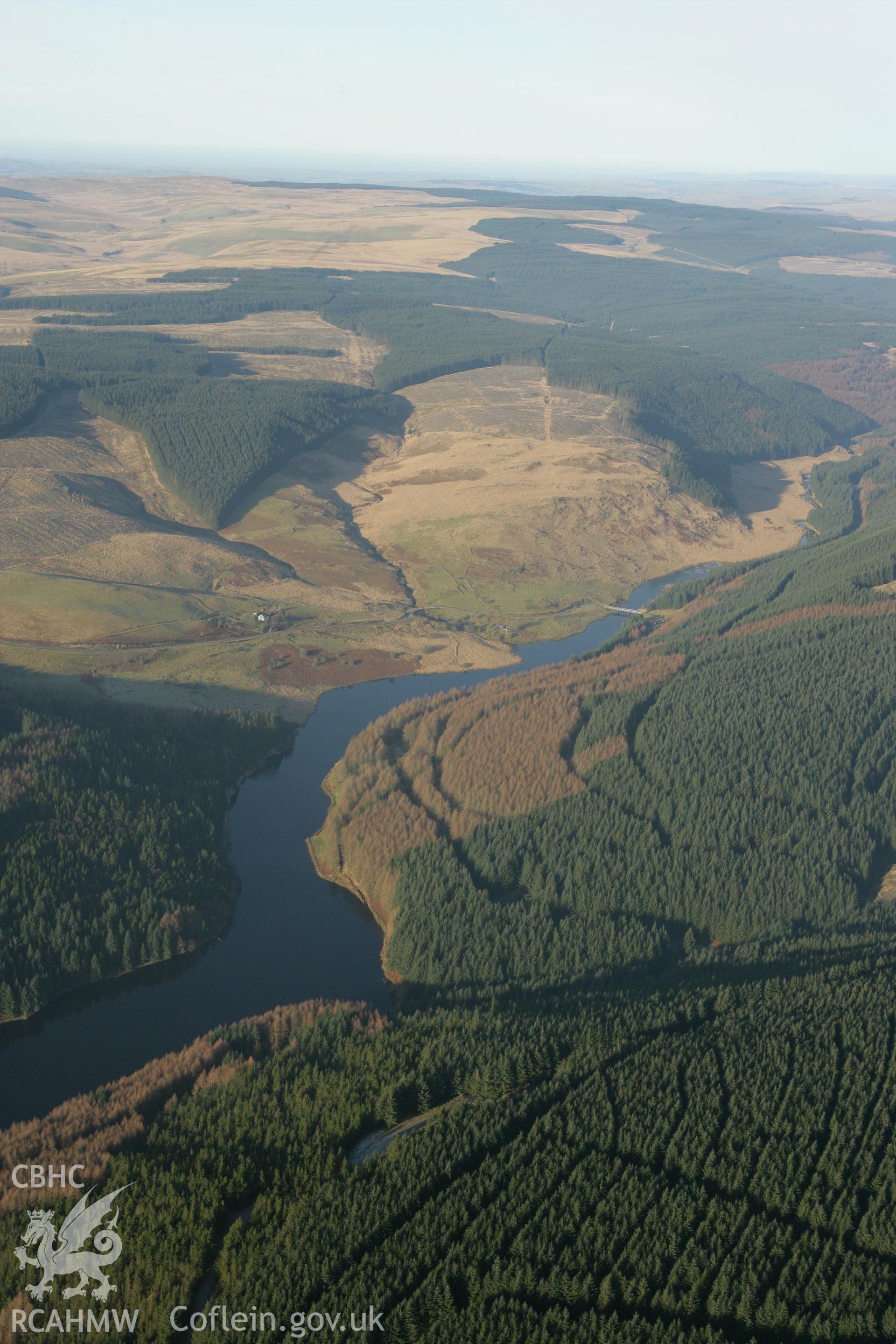 RCAHMW colour oblique photograph of Llyn Brianne reservoir, showing a view to the north. Taken by Toby Driver on 20/12/2007.