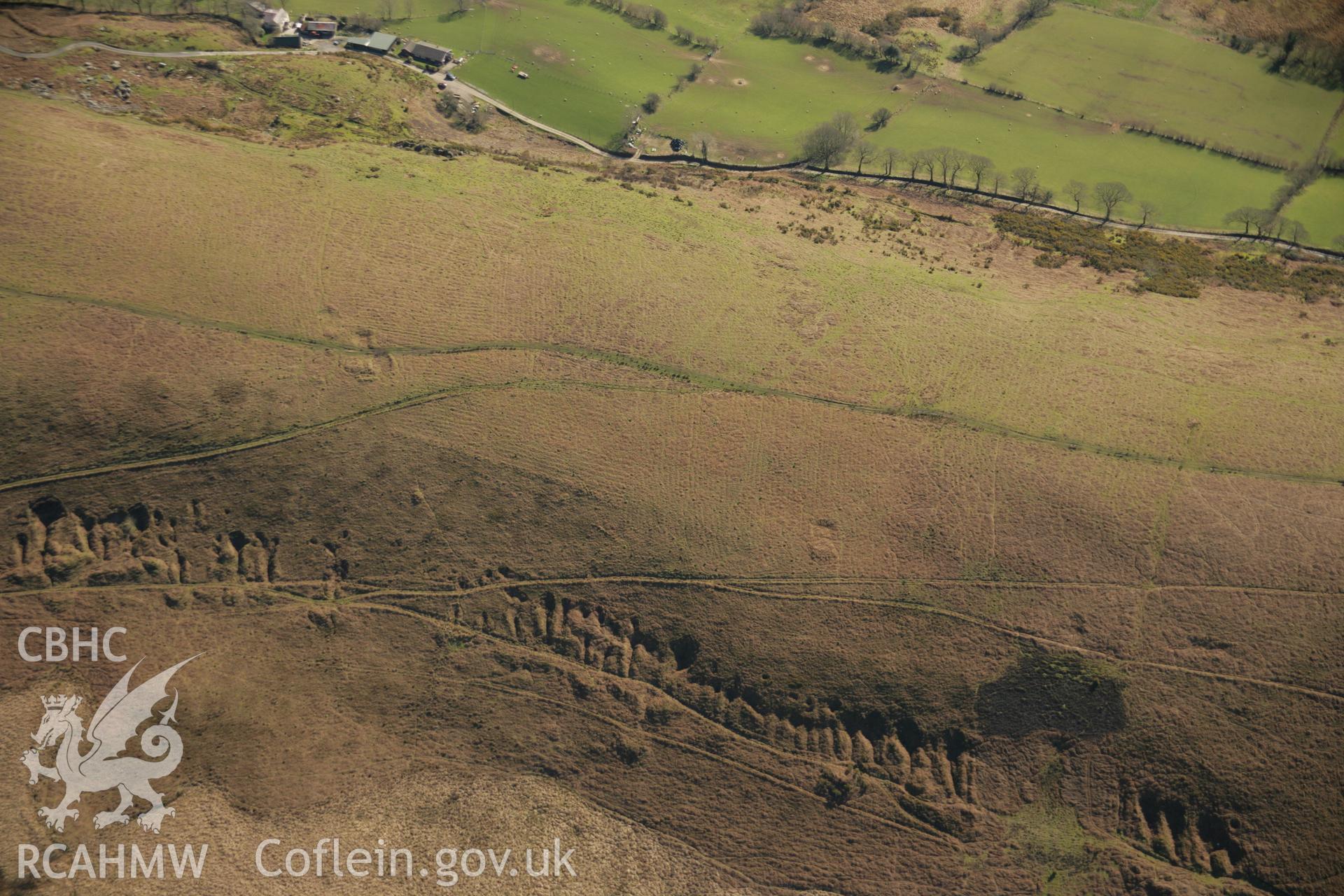 RCAHMW colour oblique aerial photograph of Twyn Tyle Platforms and nearby quarries. Taken on 21 March 2007 by Toby Driver