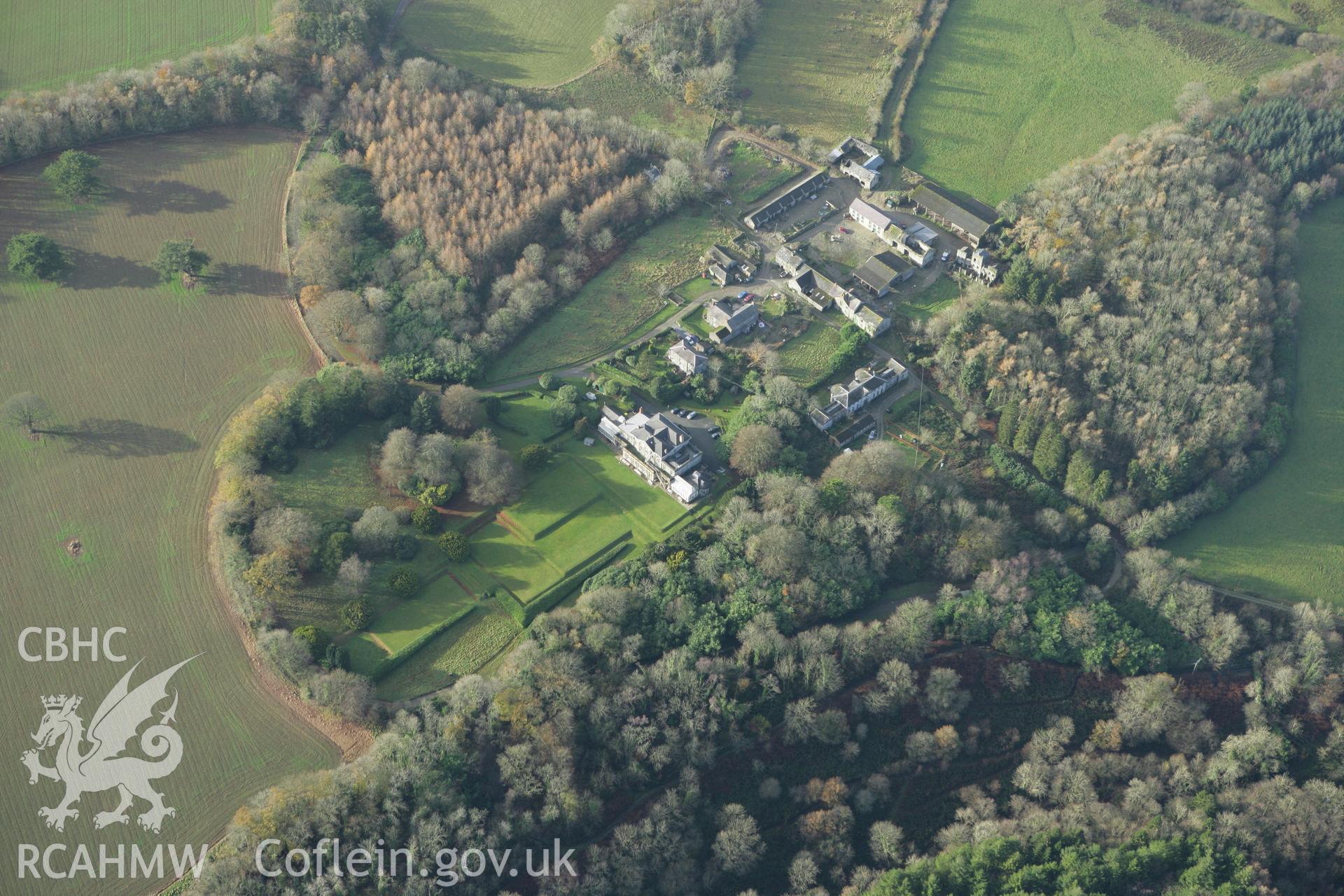 RCAHMW colour oblique photograph of Cliwendeg Park, Garden, Boncath. Taken by Toby Driver on 29/11/2007.