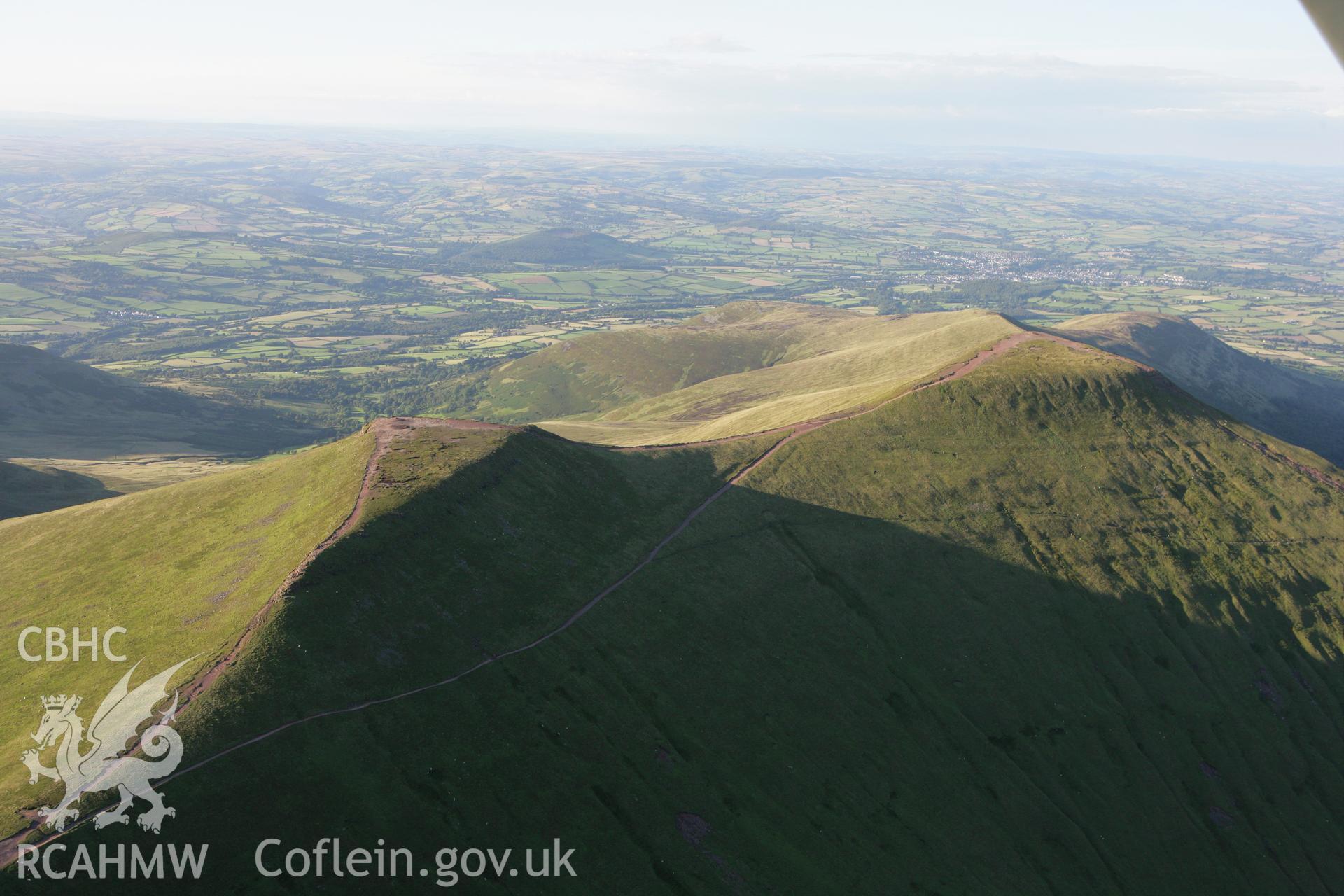 RCAHMW colour oblique aerial photograph of Corn Du and Pen y Fan, Brecon Beacons. Taken on 08 August 2007 by Toby Driver
