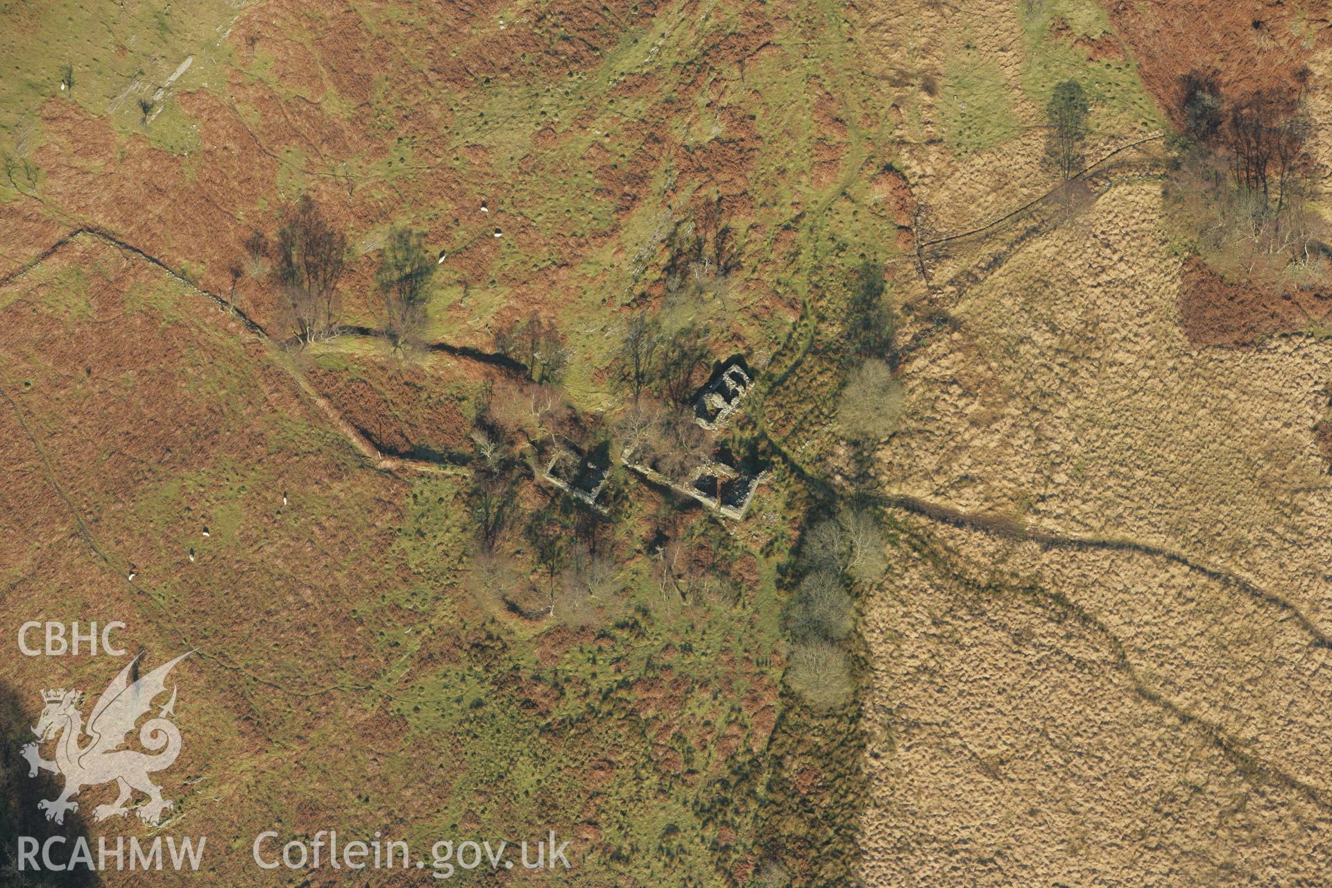RCAHMW colour oblique photograph of Dinas Foelfraeth farmstead. Taken by Toby Driver on 20/12/2007.