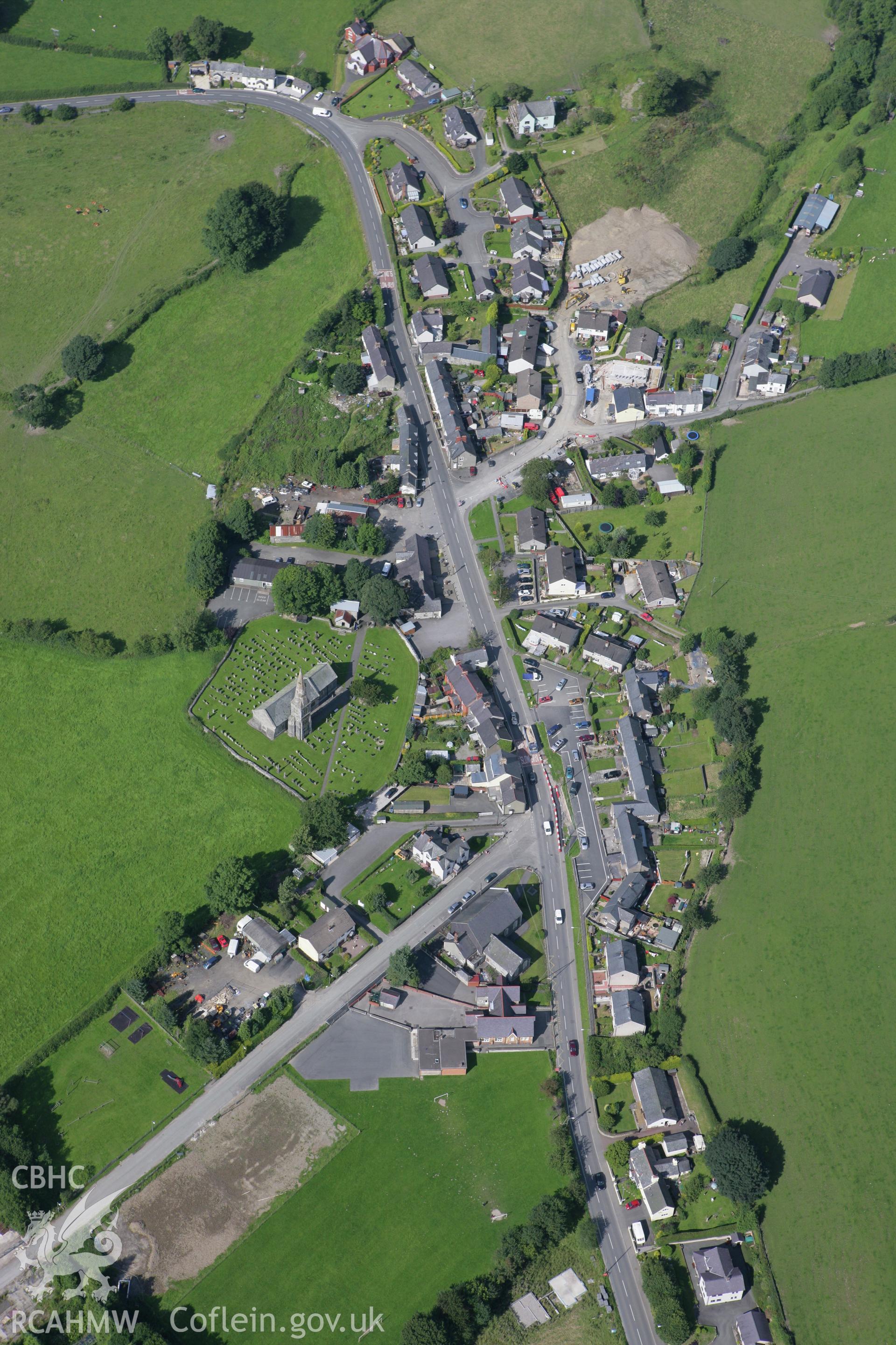 RCAHMW colour oblique aerial photograph of St Beuno's Church, in view of Gwyddelwern village. Taken on 31 July 2007 by Toby Driver