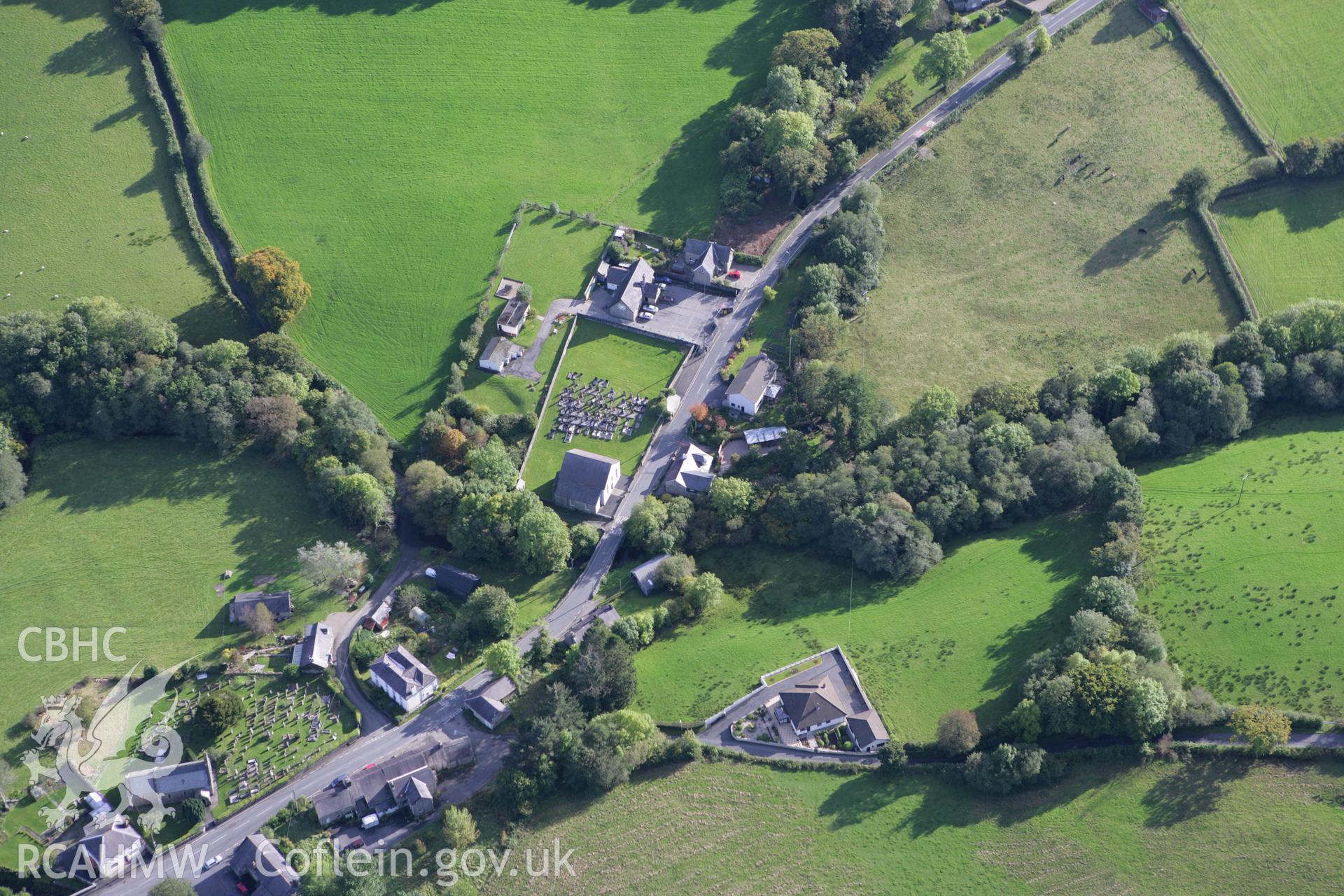 RCAHMW colour oblique photograph of Brechfa, village. Taken by Toby Driver on 04/10/2007.