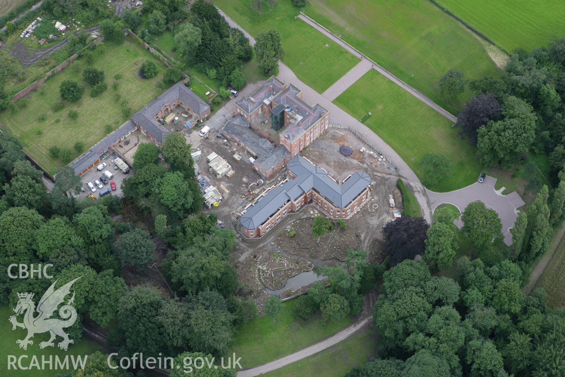 RCAHMW colour oblique aerial photograph of Trevalyn House, Rossett. Taken on 24 July 2007 by Toby Driver
