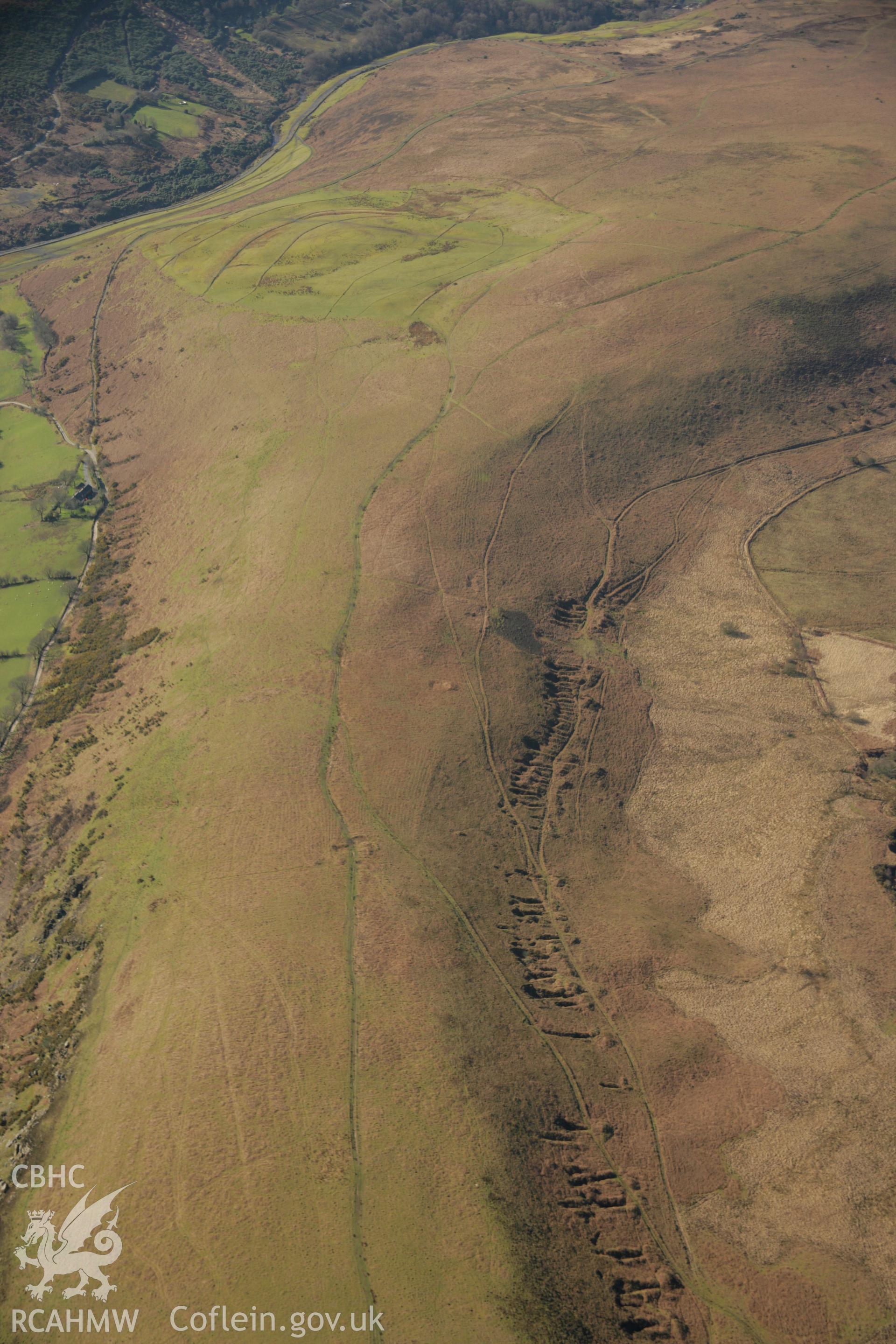 RCAHMW colour oblique aerial photograph of Twyn Tyle Platforms and nearby quarries. Taken on 21 March 2007 by Toby Driver