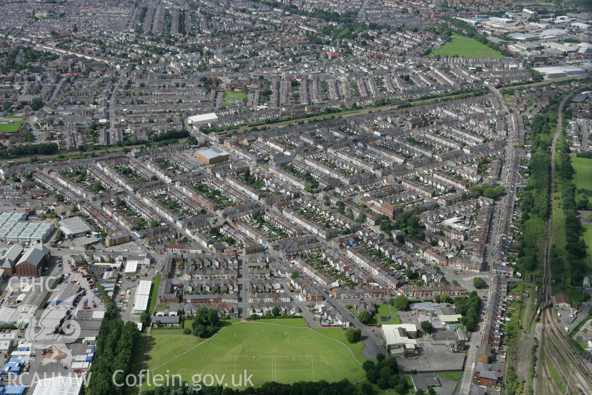RCAHMW colour oblique aerial photograph showing housing patterns of Splott. Taken on 30 July 2007 by Toby Driver