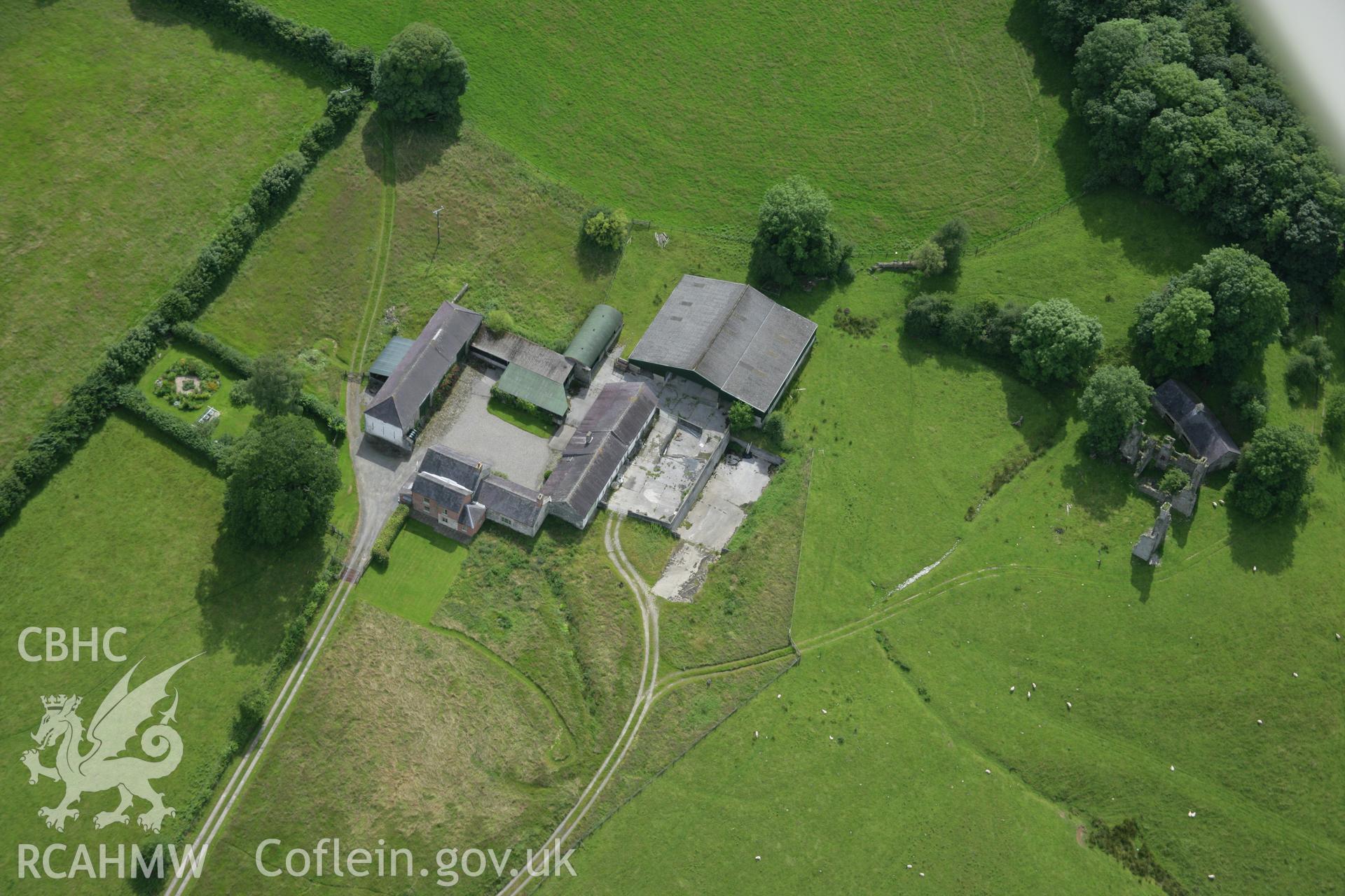 RCAHMW colour oblique aerial photograph of Llwynywormwood House and Garden. Taken on 09 July 2007 by Toby Driver