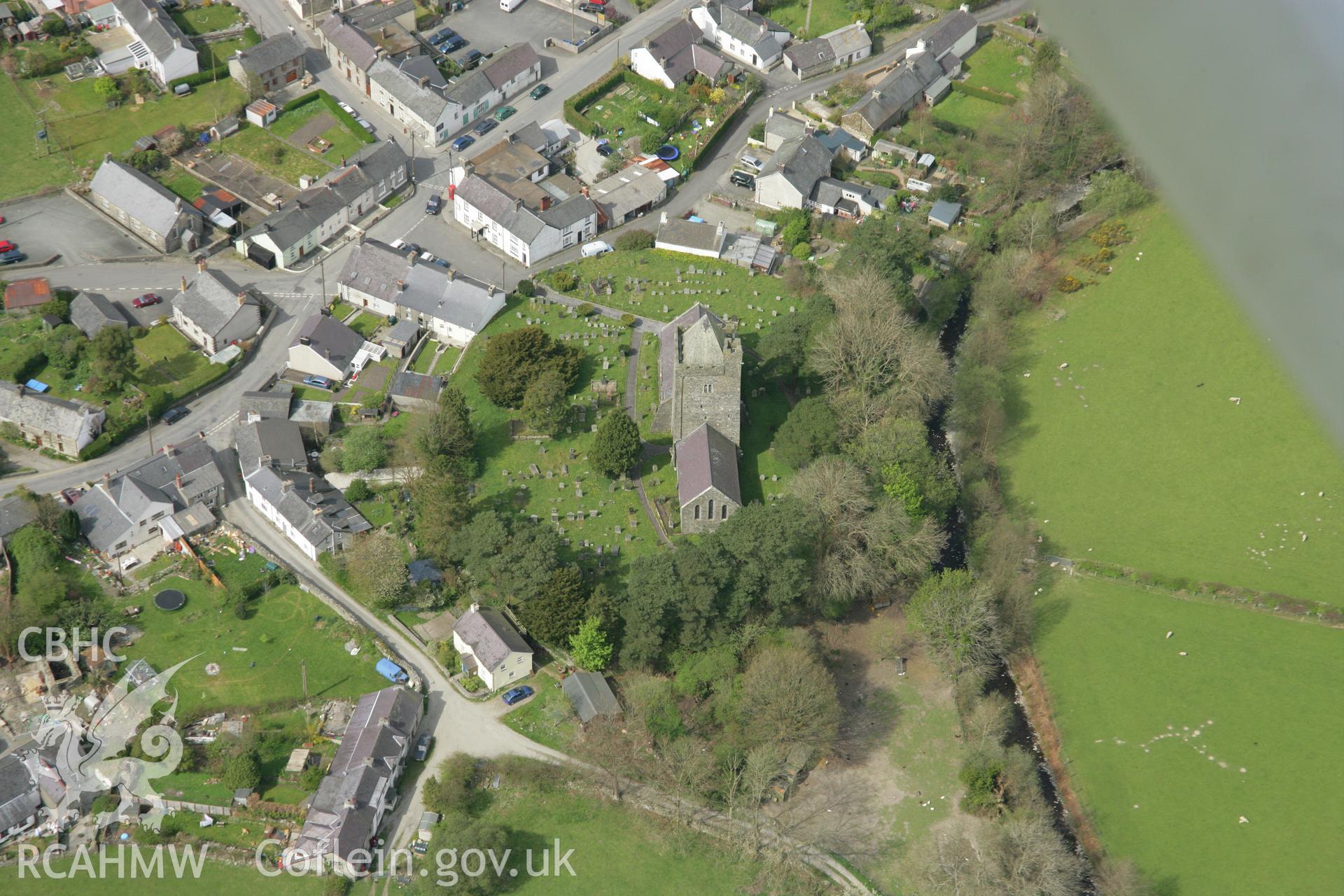RCAHMW colour oblique aerial photograph of Llanddewi Brefi. Taken on 17 April 2007 by Toby Driver