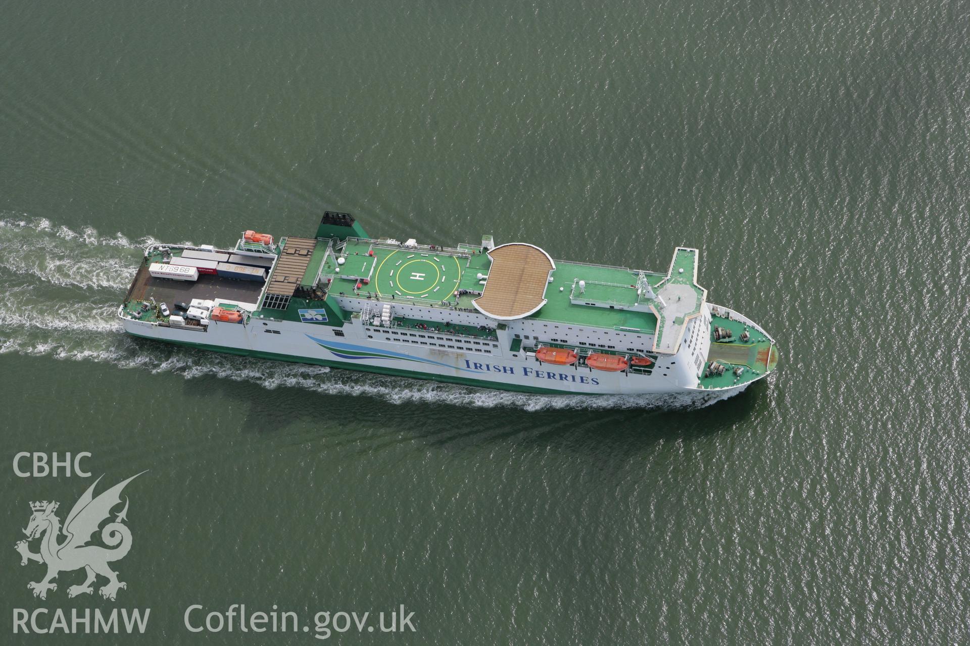 RCAHMW colour oblique photograph of Milford Haven Waterway, with ferry departing. Taken by Toby Driver on 01/08/2007.
